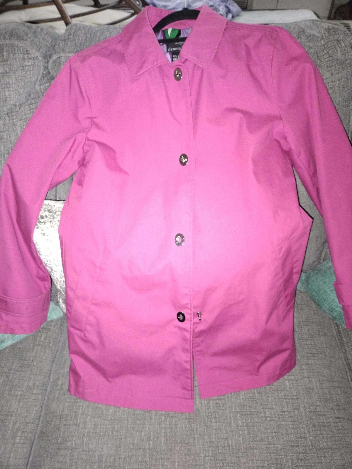 Vintage Hot Pink Fuchsia Womens Dennis basso Trench Coat Sz M Double Breasted