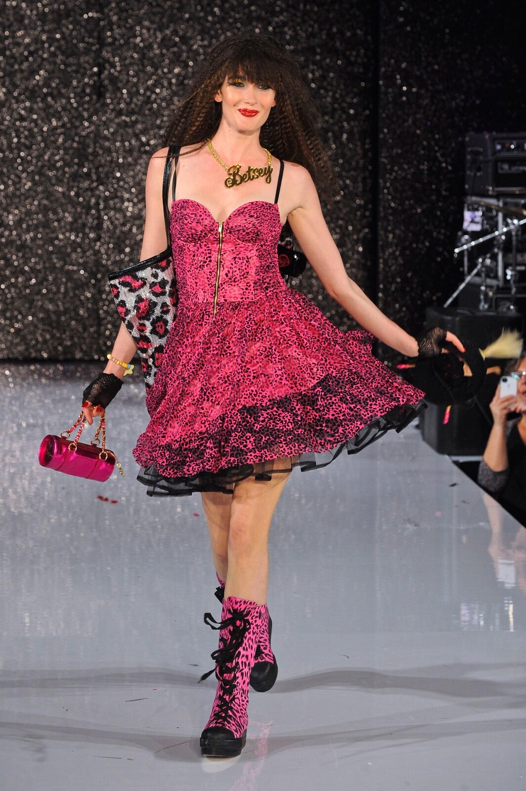 Betsey Johnson Vintag Runway Dress Mesh Tulle ZipFront Corset Pink Sz 12- Fits S