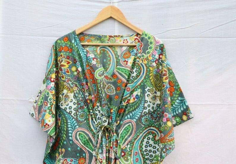 Indian Cotton Kaftan, Indian Floral Kaftan Long Caftan, Beach Cover up Sleepwear