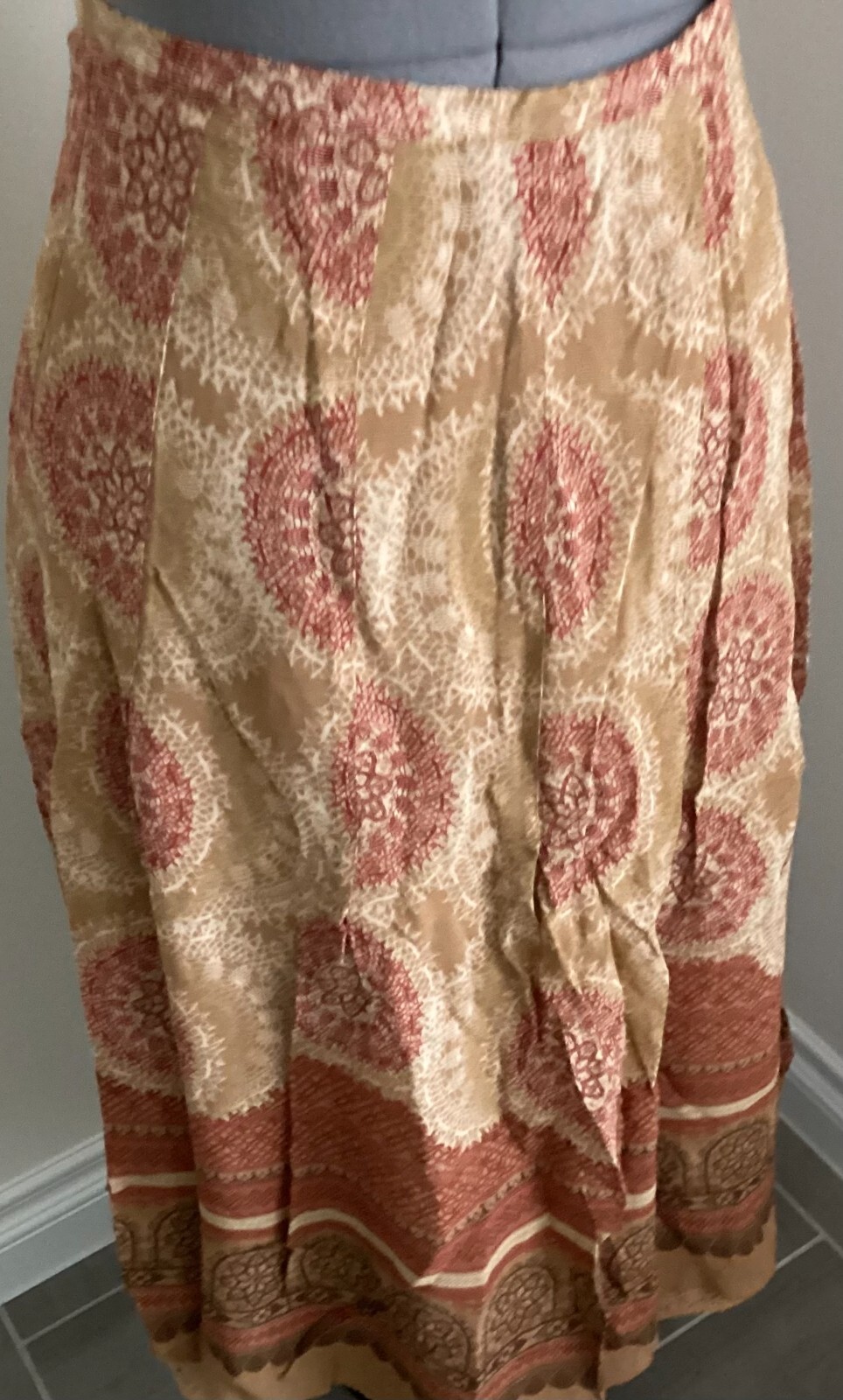 Tape Measure skirt 10 orange brownethnic pattern layered crochet trimmed
