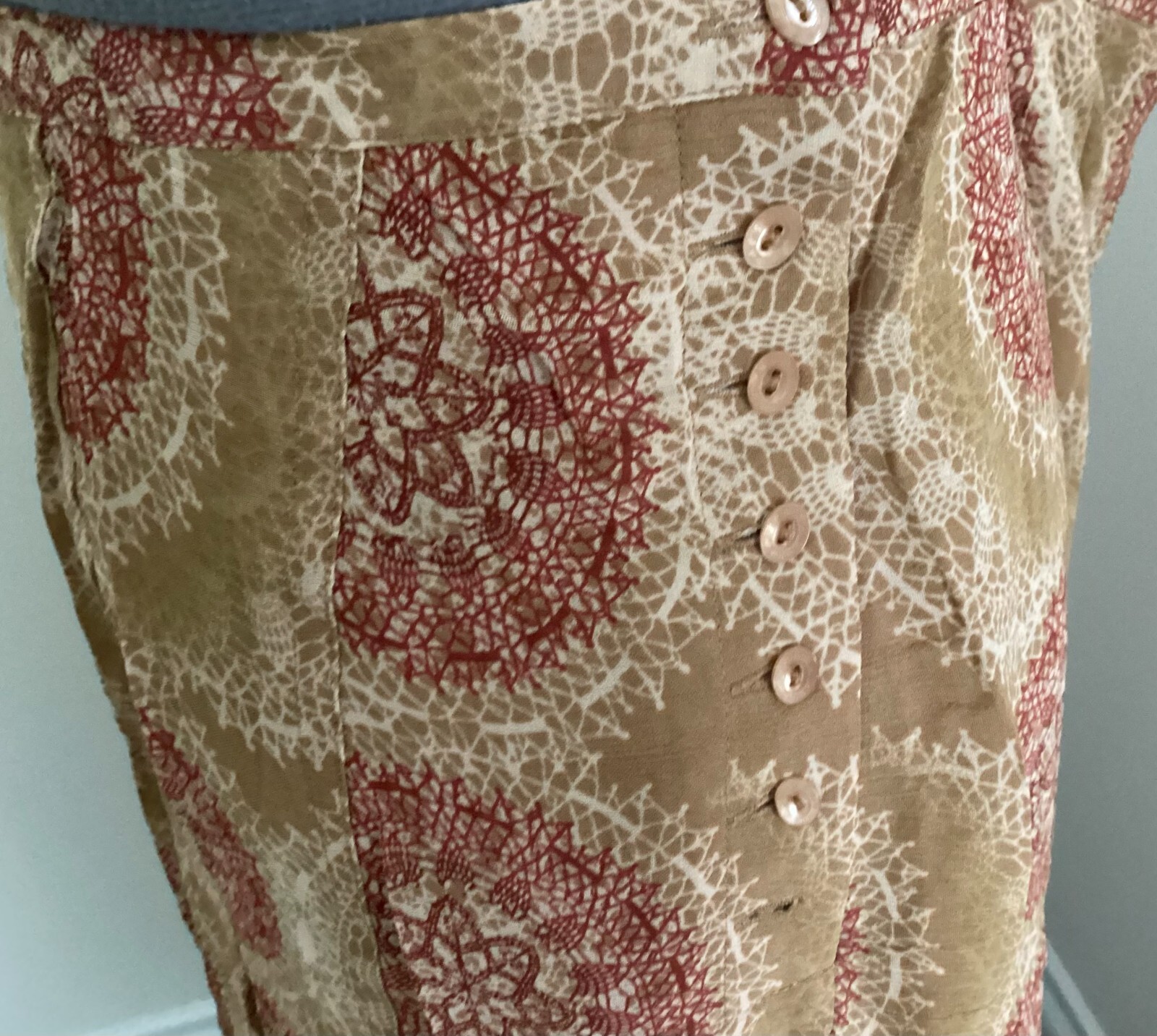 Tape Measure skirt 10 orange brownethnic pattern layered crochet trimmed