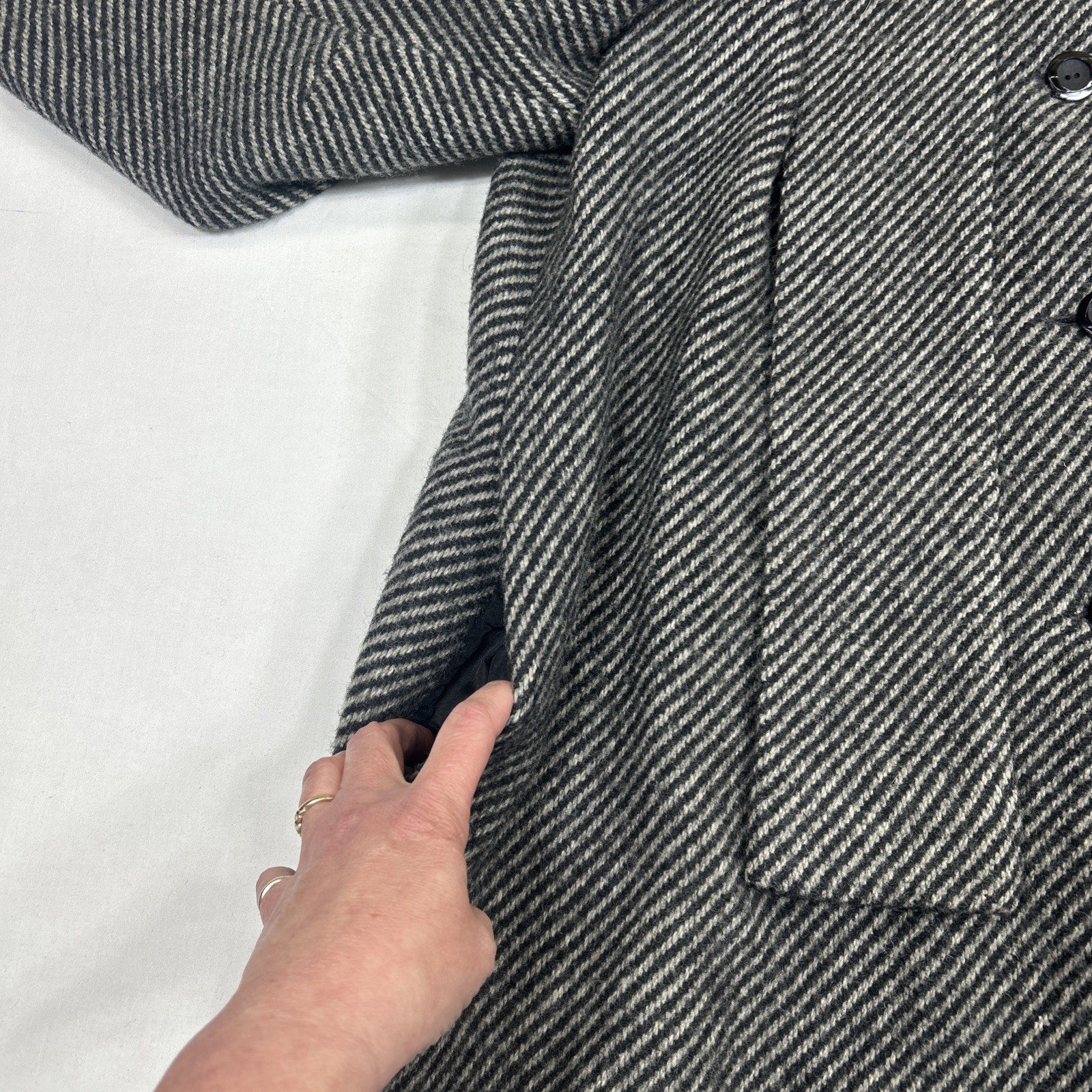 Vintage Bromleigh Coat ILGWU Union Made Gray Stripe Scarf Pure Wool Small/Medium