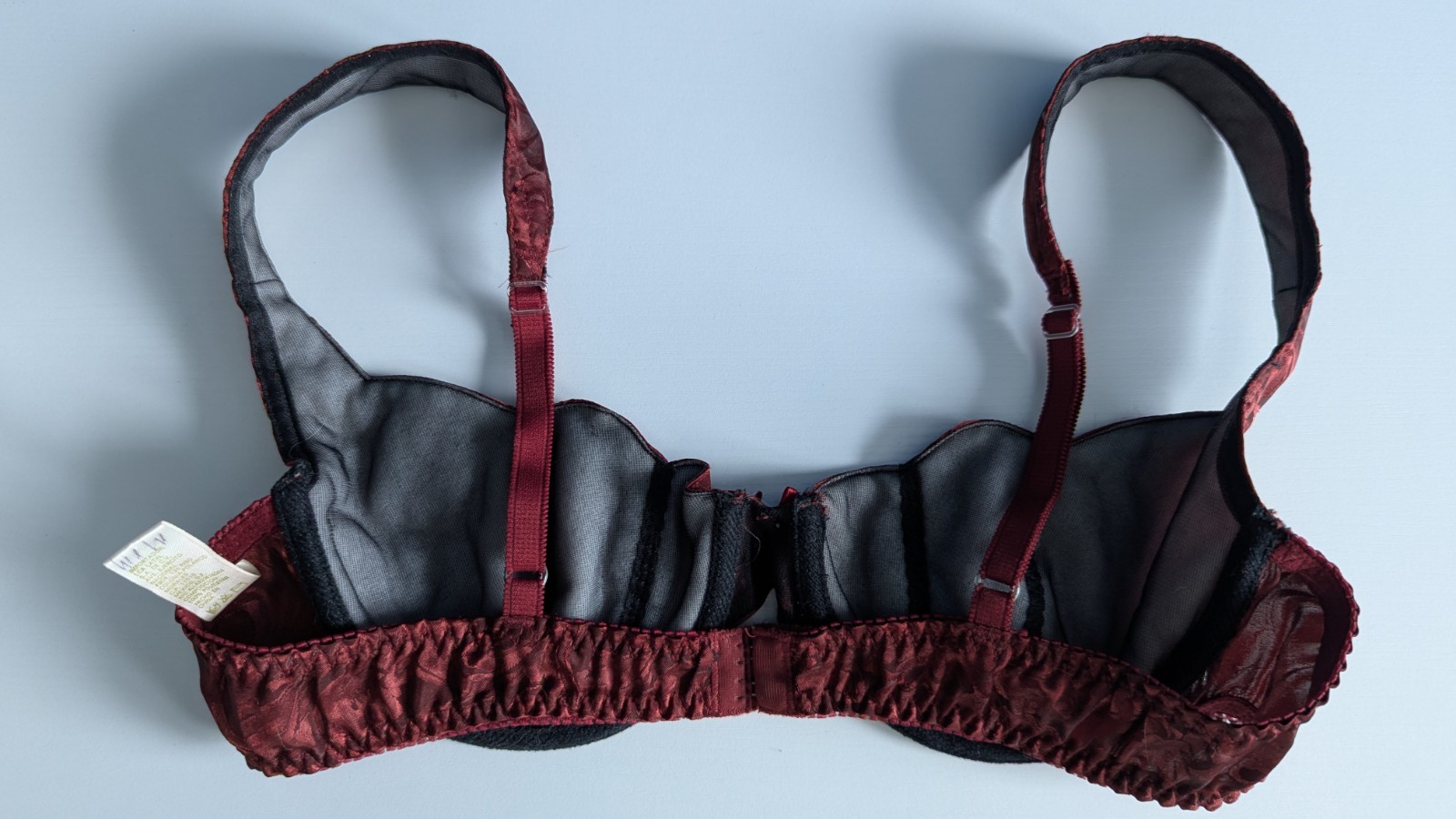 Vtg 1990s Second Skin Scalloped Bra 34B Wine Burgundy Vintage Floral Brocade