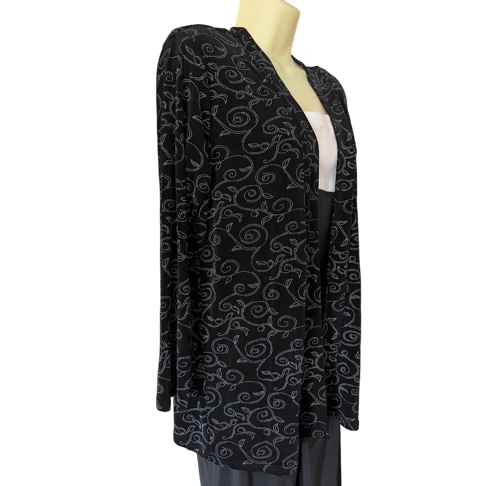Jostar Vintage Black & White Print Slinky Open Front Jacket Top Size L Travel