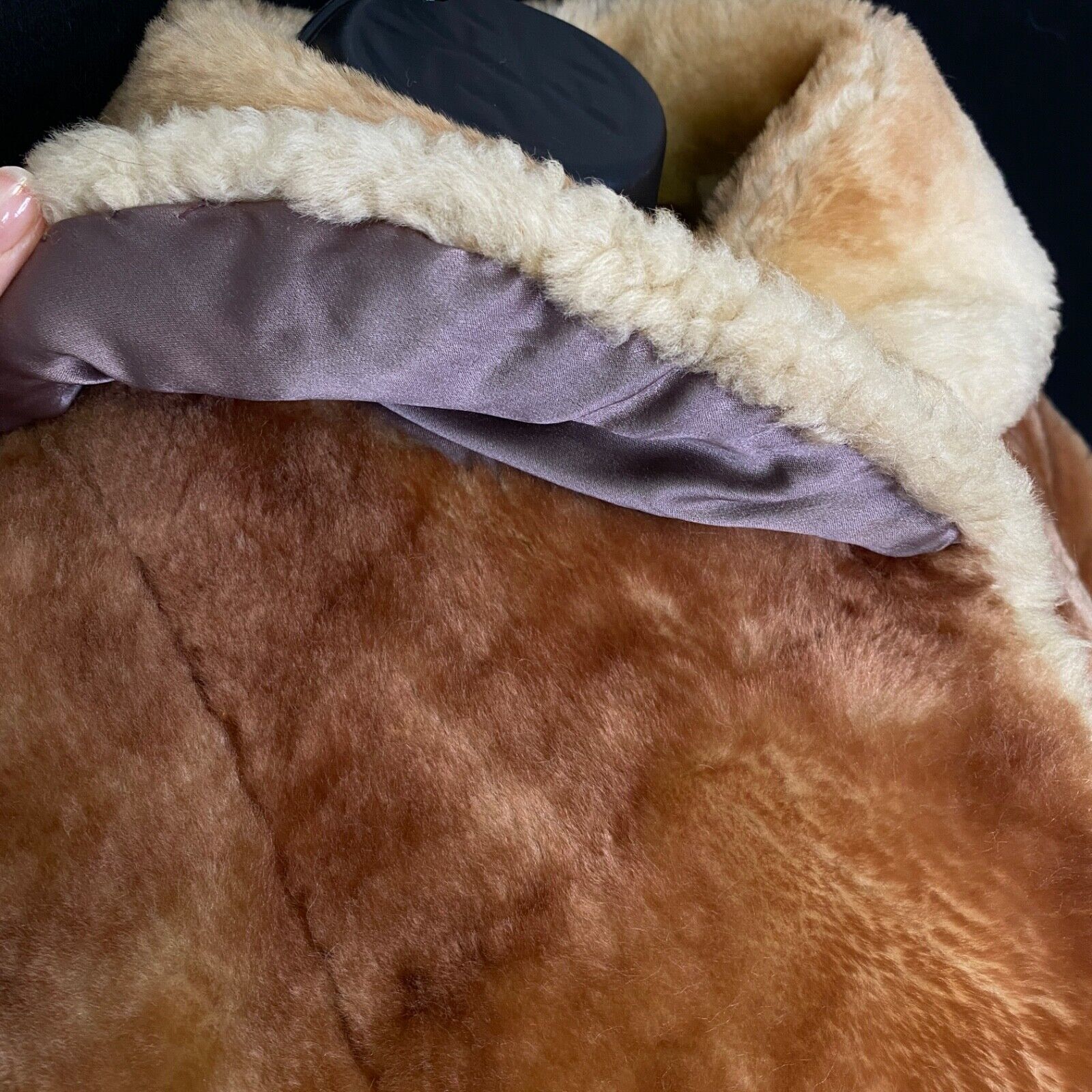 Vintage 1950s heavy genuine fur sheepskin shearling brown striped winter S