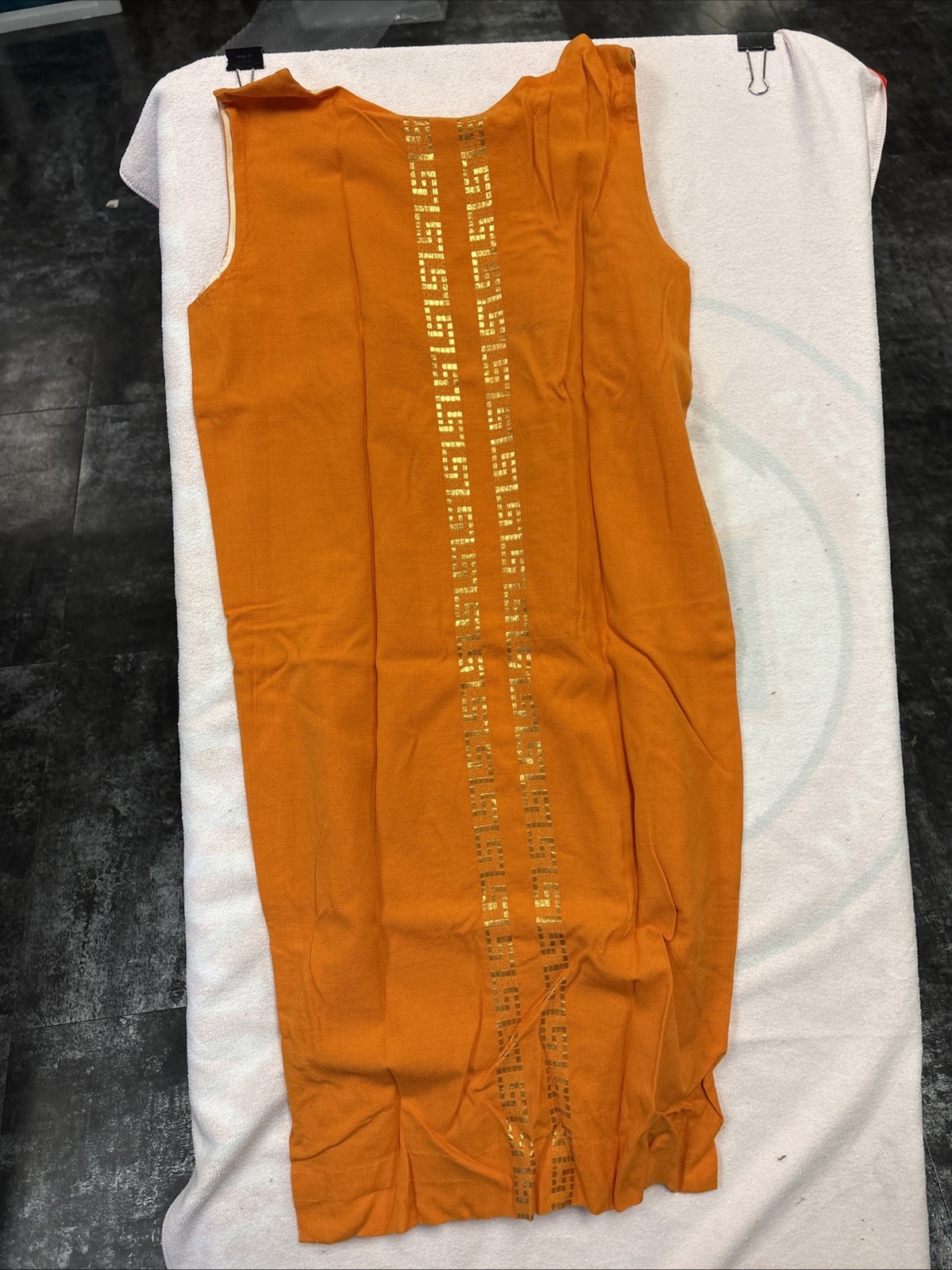 Vtg 1970 Caftan Kaftan Boho Dress Gold Embroidery Orange Glamorous Greece 48