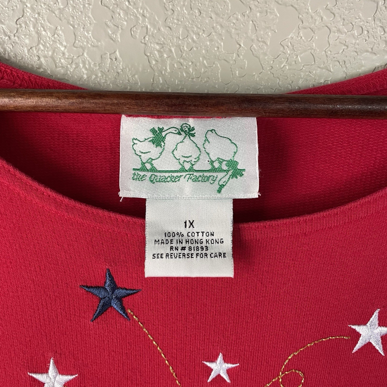 Vintage The Quacker Factory Red Flag Star Embroidered T Shirt Maxi Dress Plus 1X