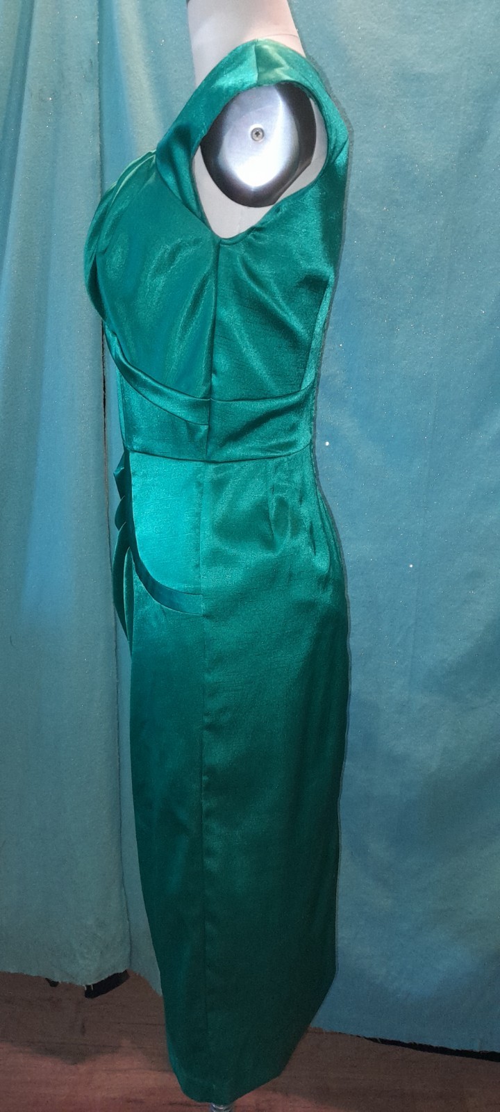 Vtg 40s 50s Style 90s Y2k Green STOP STARING Satin pin Up Wiggle Marilyn Dress L