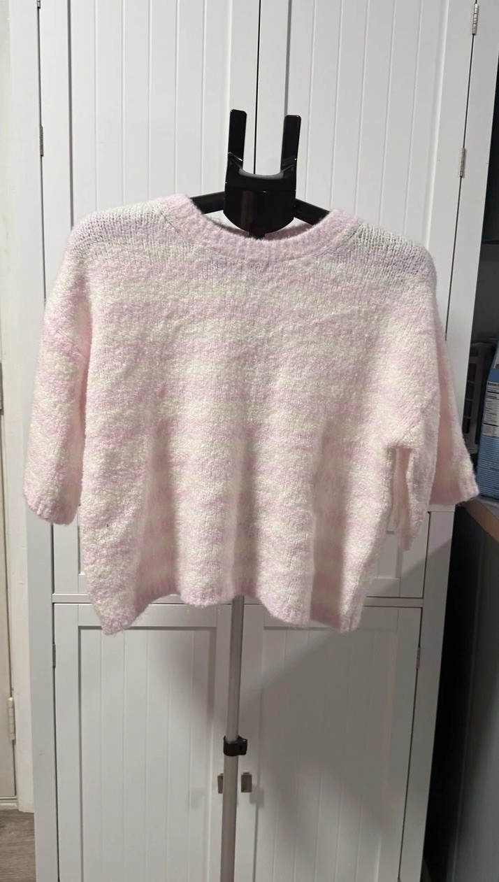 Wild Fable Women’s Pink White Striped Fuzzy Knit Pullover