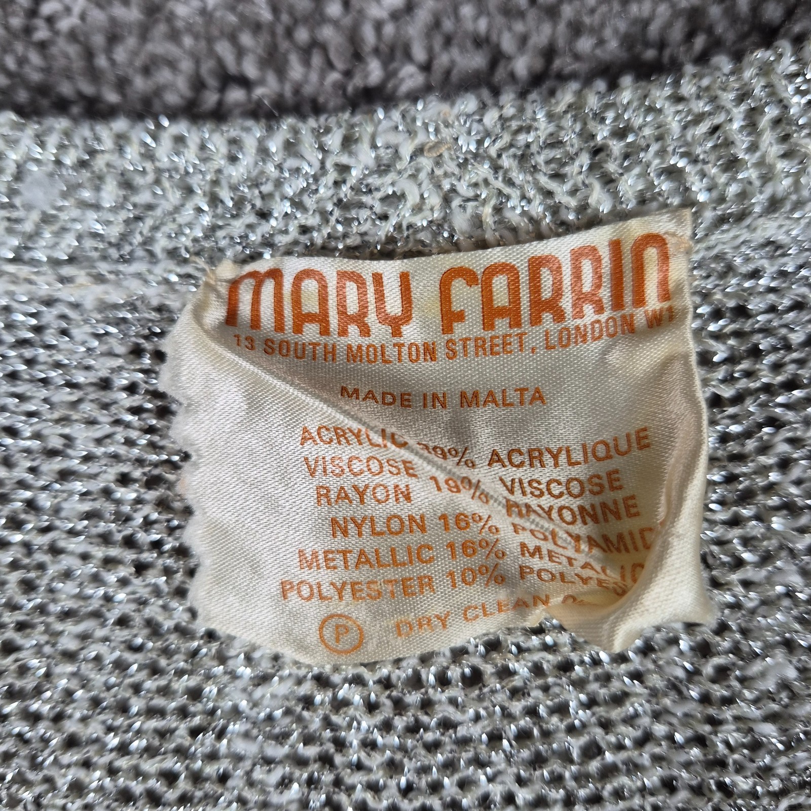 Vintage 1970s Mary Farrin Sweater (S) Lurex Metallic Knit Top Made In Malta