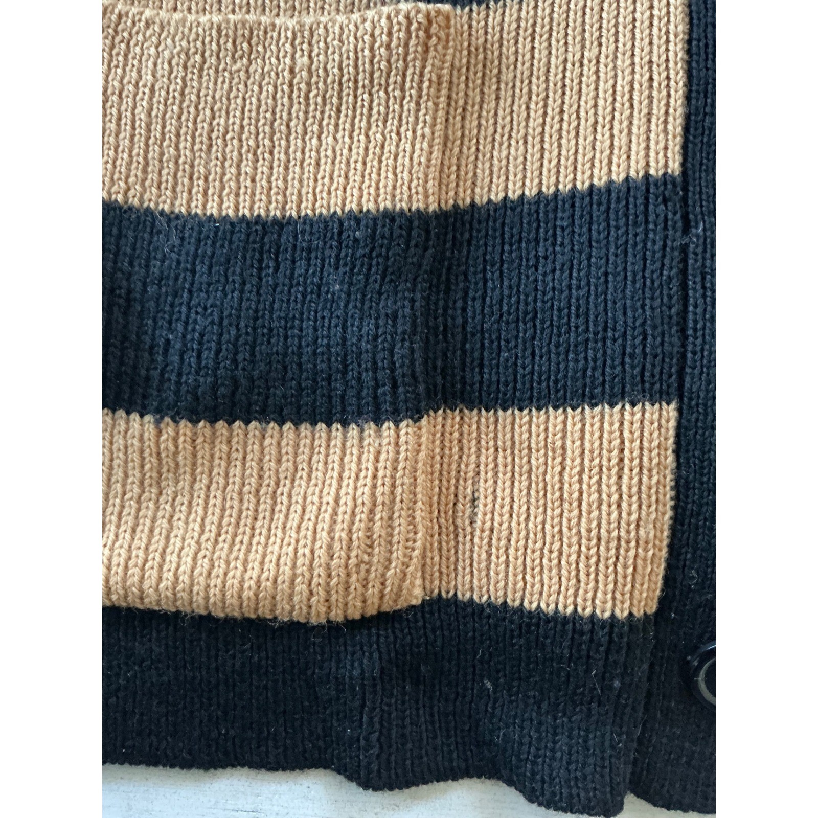 Vintage Riki for Crazy Horse 100% Wool Striped Hooded Cardigan Sweater Tan Black