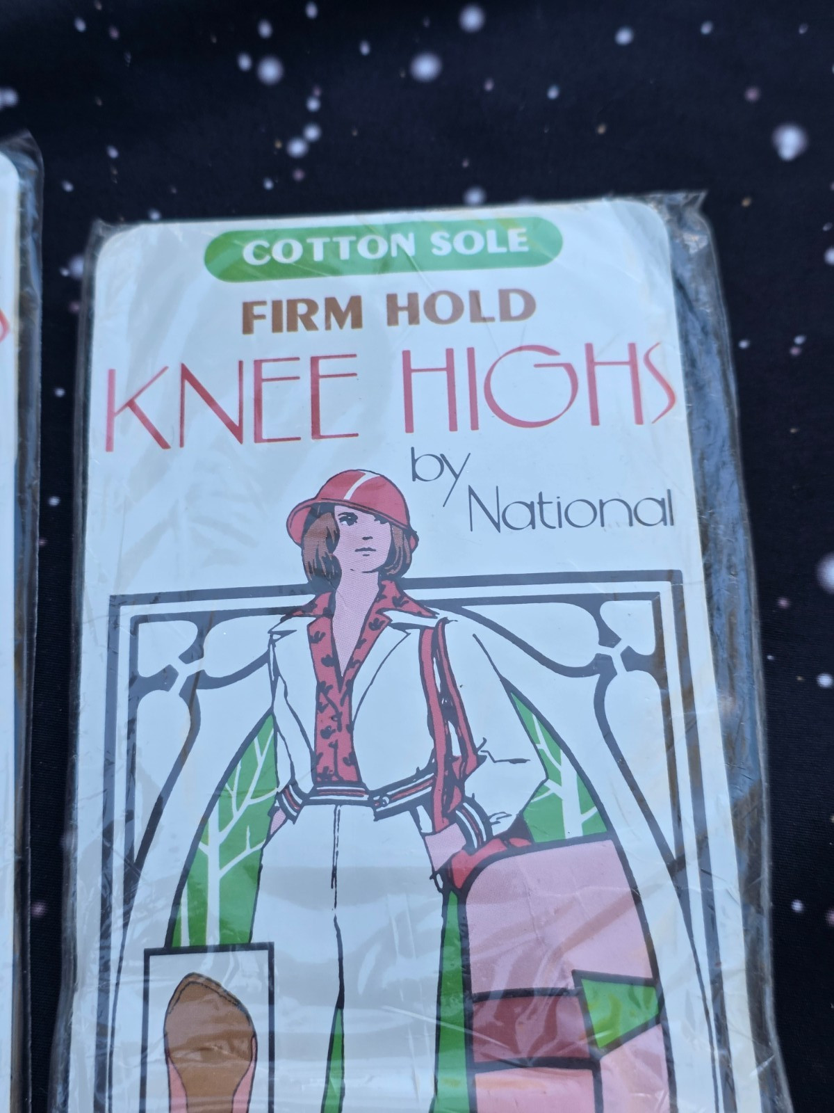 2 Vintage Beige/Tan Knee Highs by National COTTON SOLE FIRM HOLD Sealed NOS USA