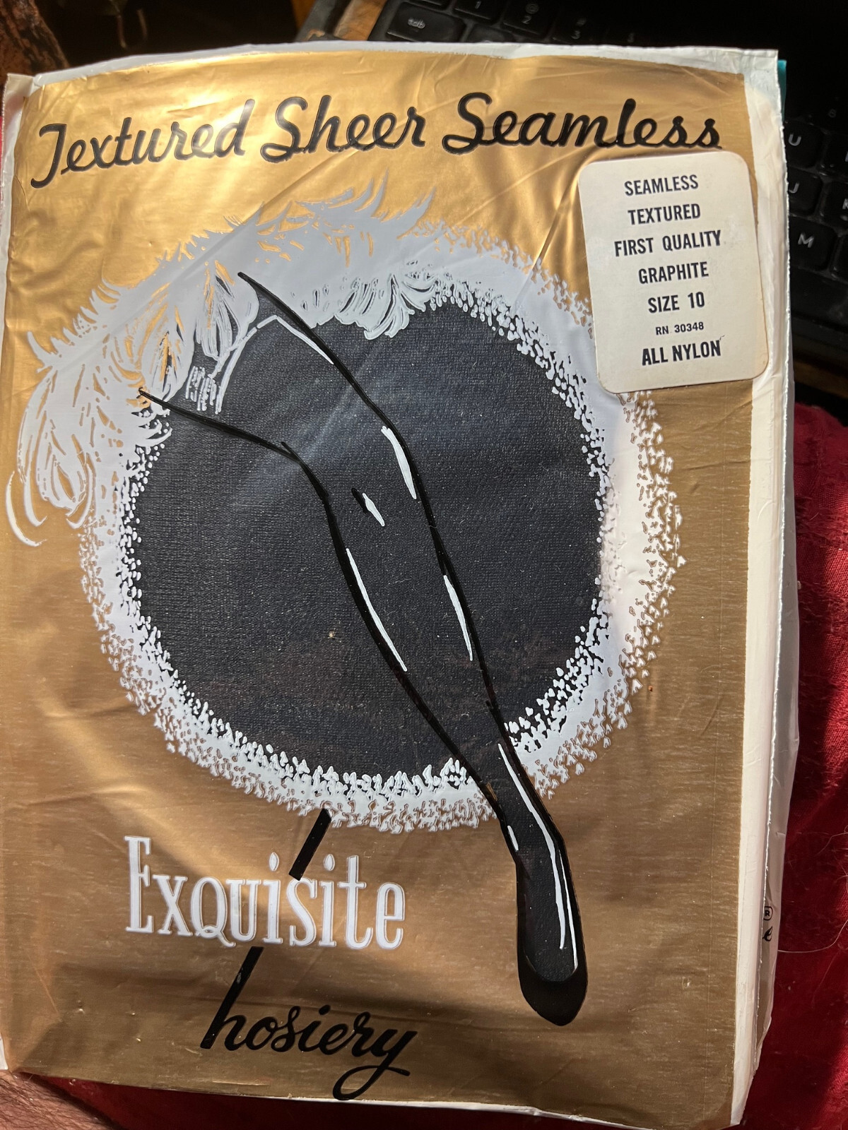 Vtg NOS Exquisite Seamless Garter Stockings Hosiery Sz 10 Graphite Nylons
