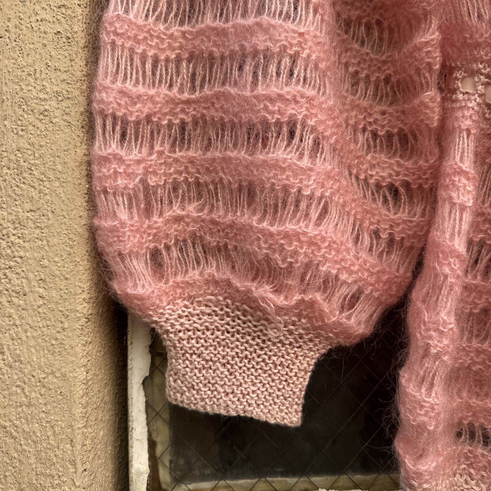 Vintage 1930s Pink Mohair Knit Wool Sweater Cardigan Balloon Sleeves Dress Top
