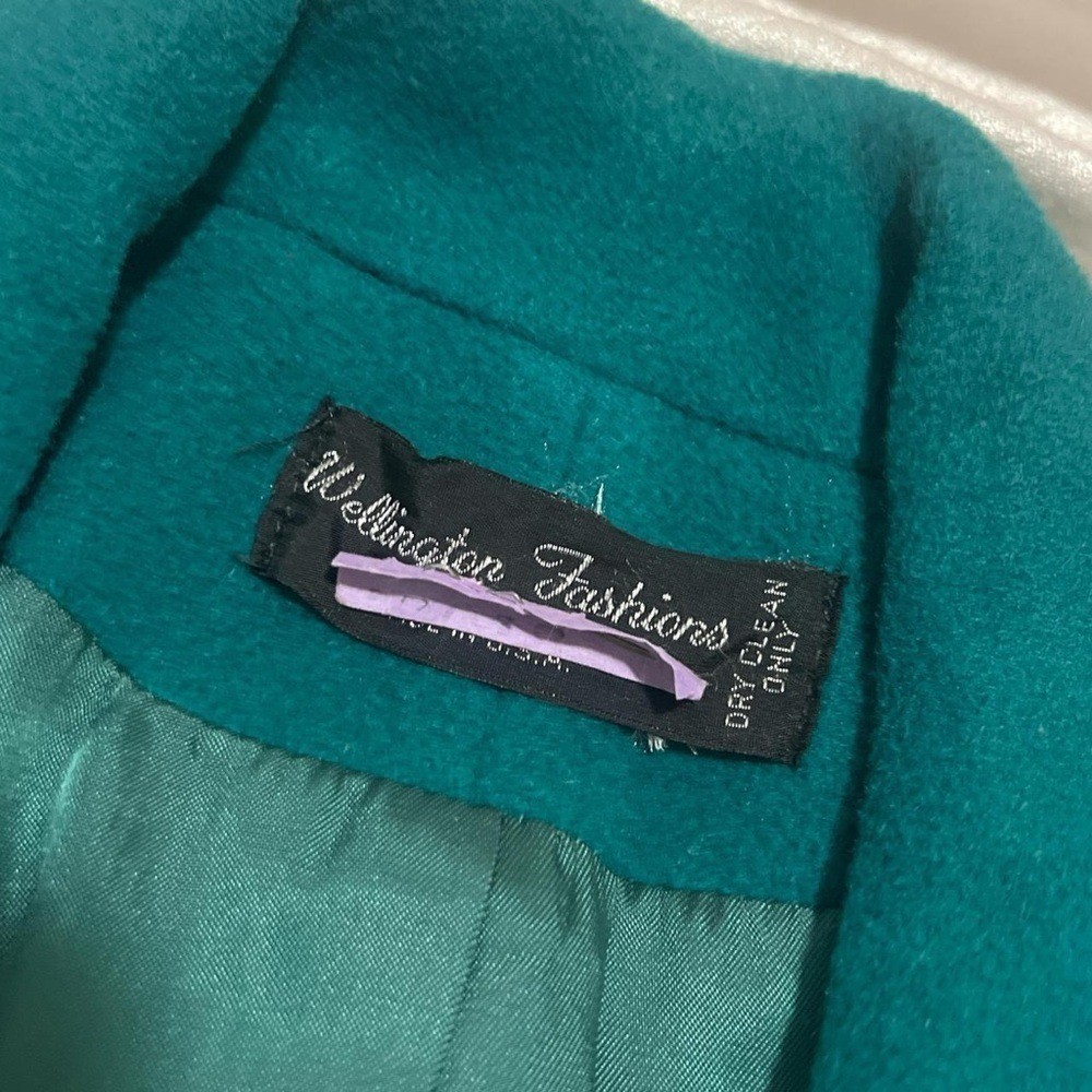 Vintage 80s Fashion Wellington Teal Trench Coat size Large Preppy Retro Classic