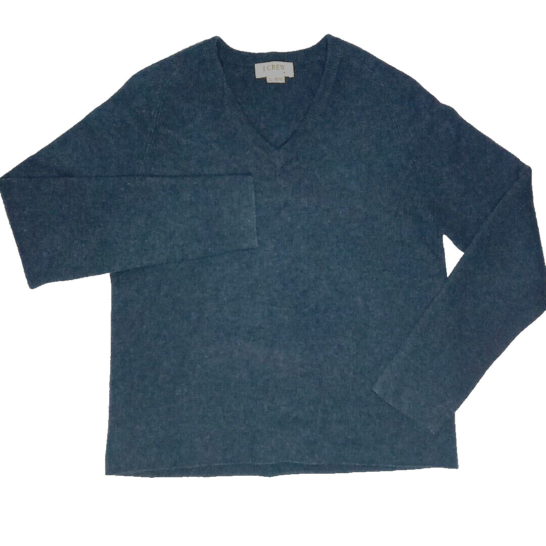 Vintage J Crew Sweater 100% Lambs Wool Womens Sz M Blue V-Neck Pullover Warm