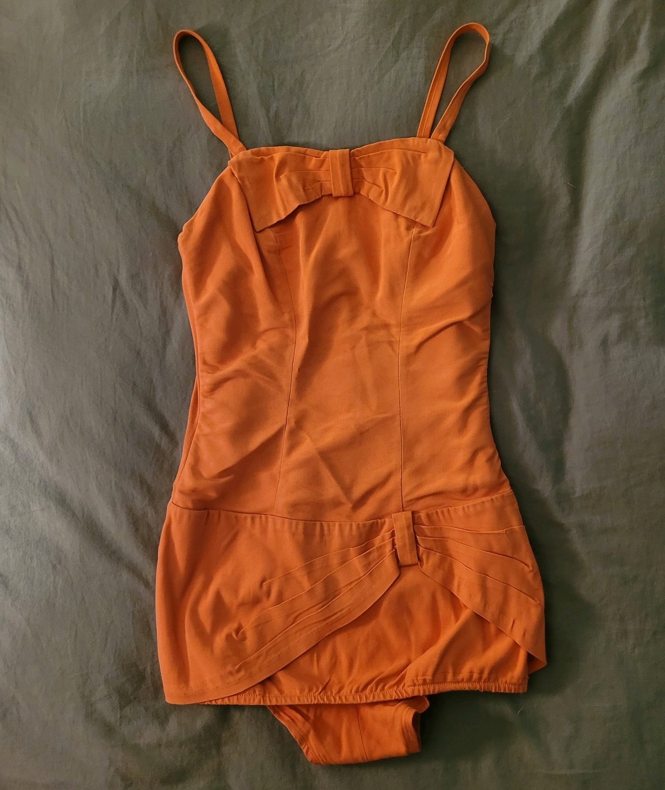 Vintage 1950s Rose Marie Reid Draped Sheath Swimsuit Orange Bow Pinup S M