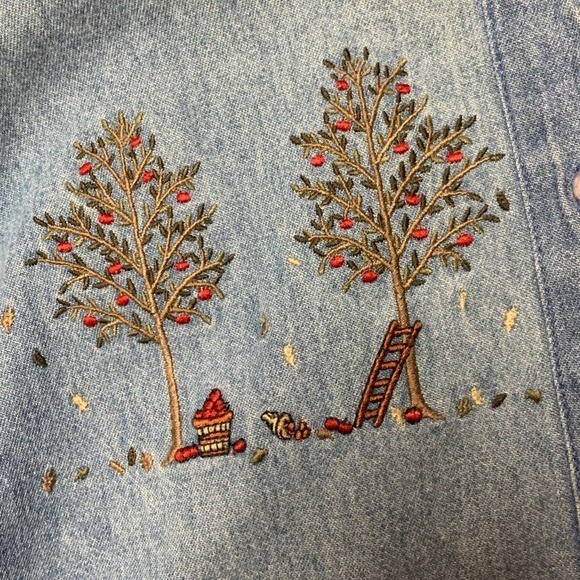 Northern Reflections Vintage 90s Denim Button Front Apple Embroidered Maxi Dress