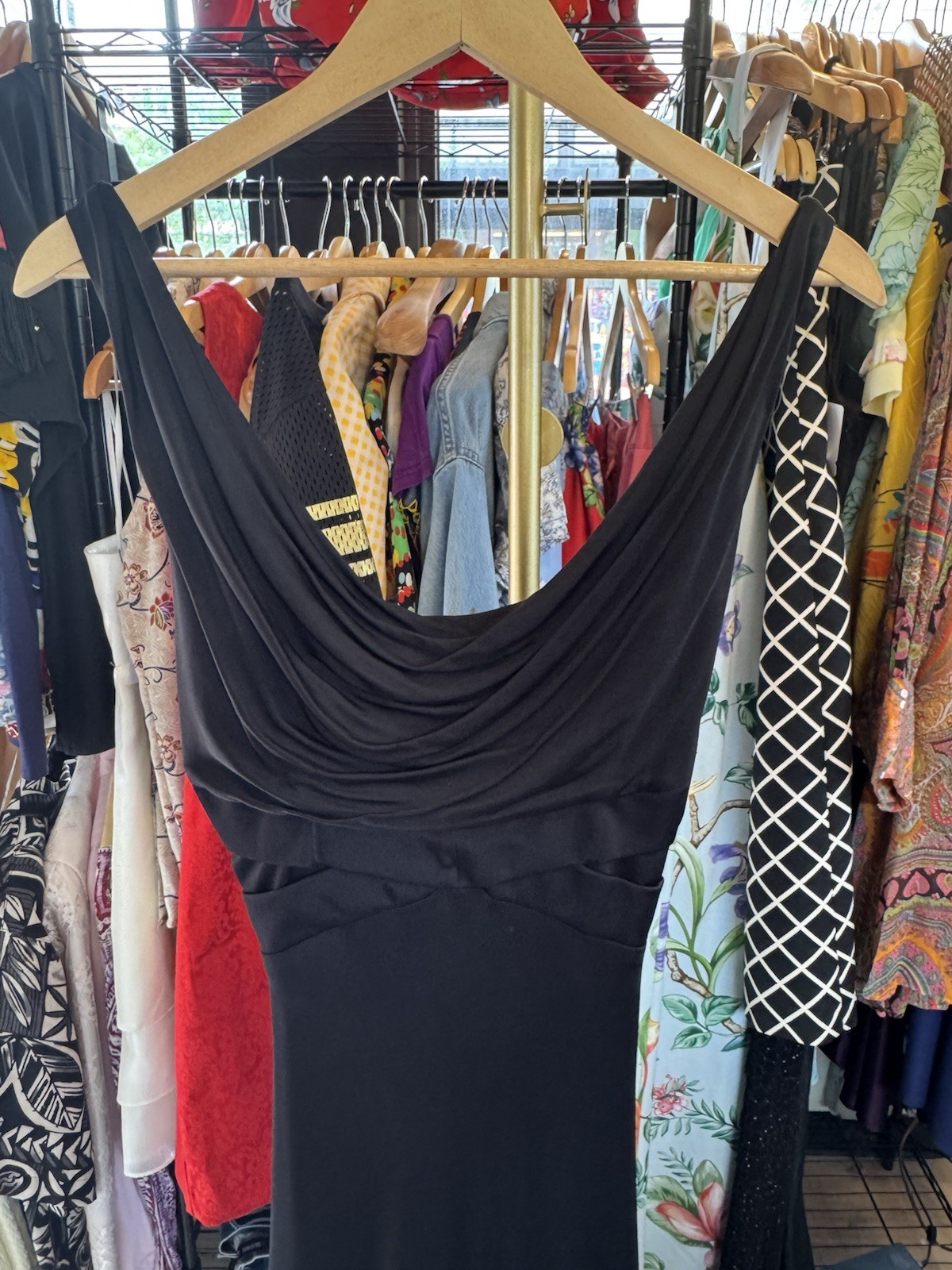 Vintage NWT David Meister Black Cowl Neck Maxi Dress Evening Gown Sleeveless