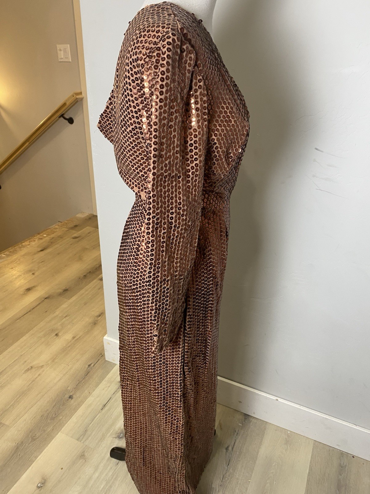 Vintage 1960’s Mike Benet Formals Copper Sequined One Shoulder Gown XS