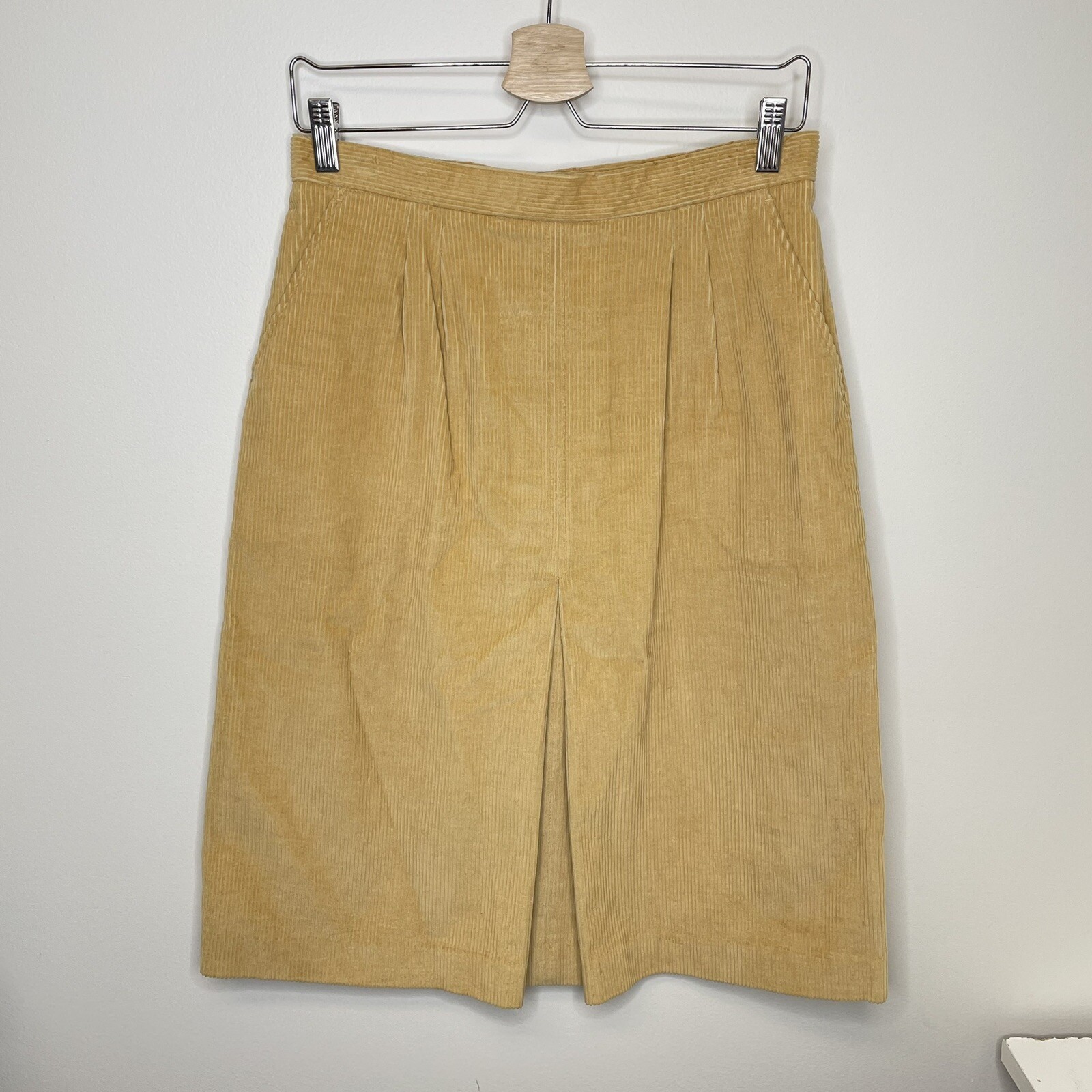 Vintage Picket & Post Corduroy A Line Skirt 14 Petite Pockets Beige Knee Japan