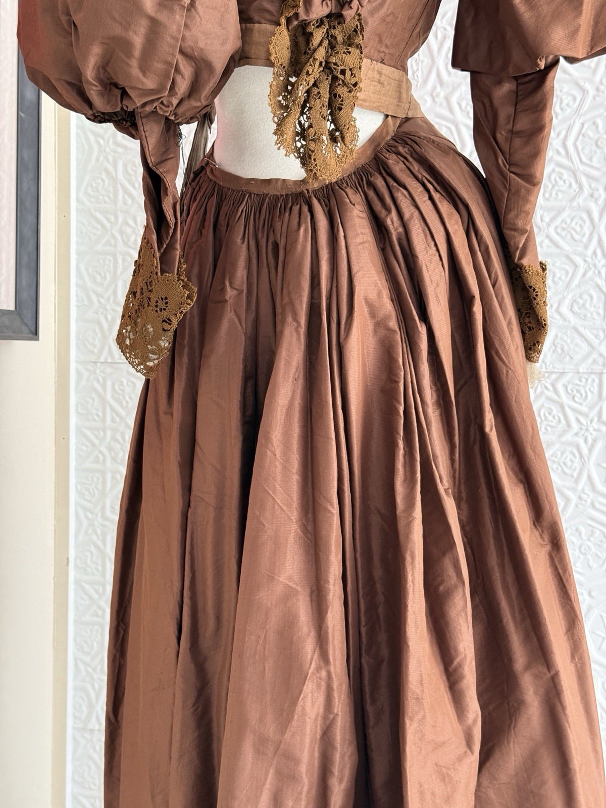 antique 2 piece victorian brown bridal ensemble bodice skirt 1800s small/xs