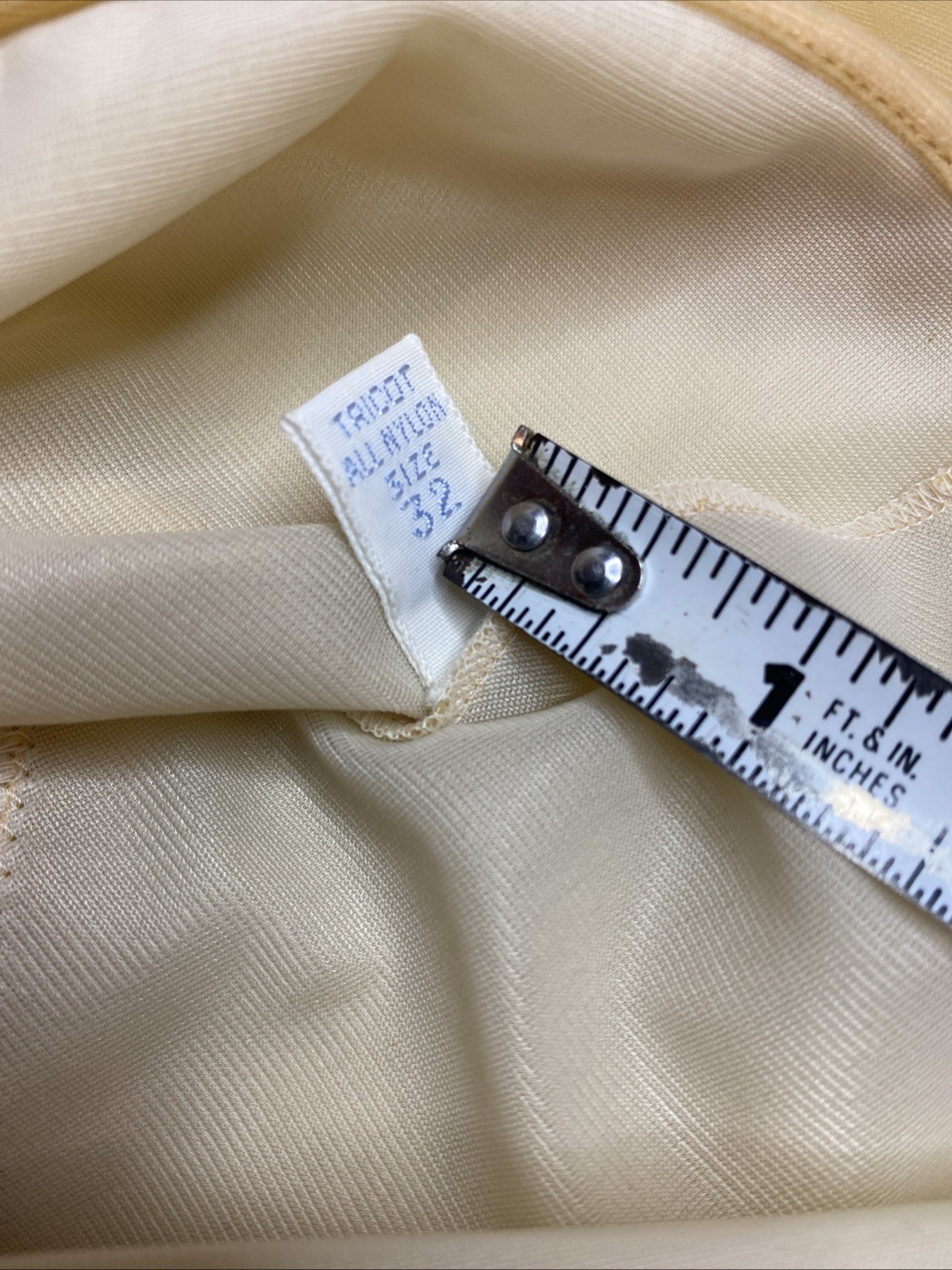 Vintage 50’s Vanity Fair Nightgown Double Nylon Tricot Beige Nude Lace 32