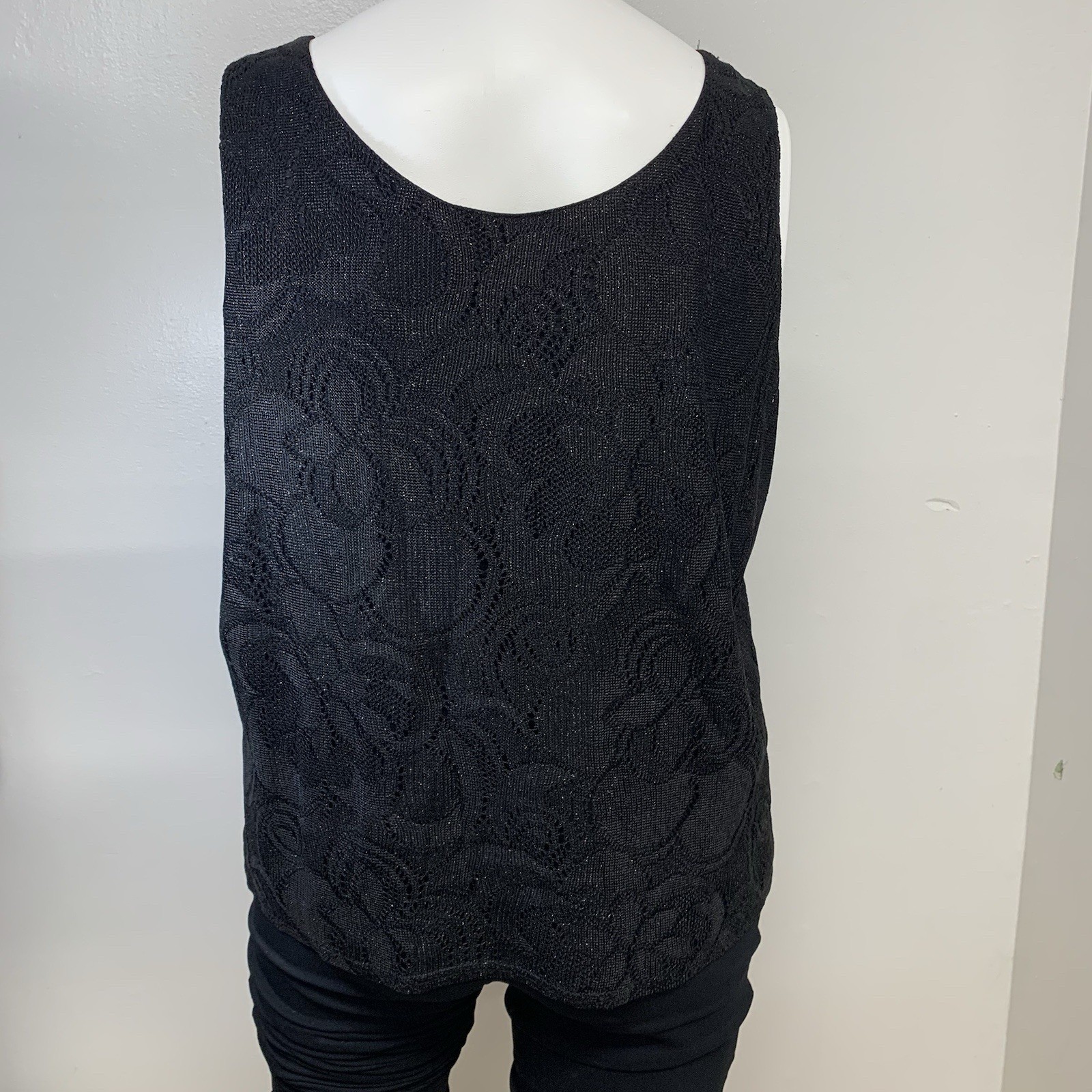 Vtg Onyx Nite Black Sparkle Tank Top 2X Metallic Lined Stretch Classic Formal