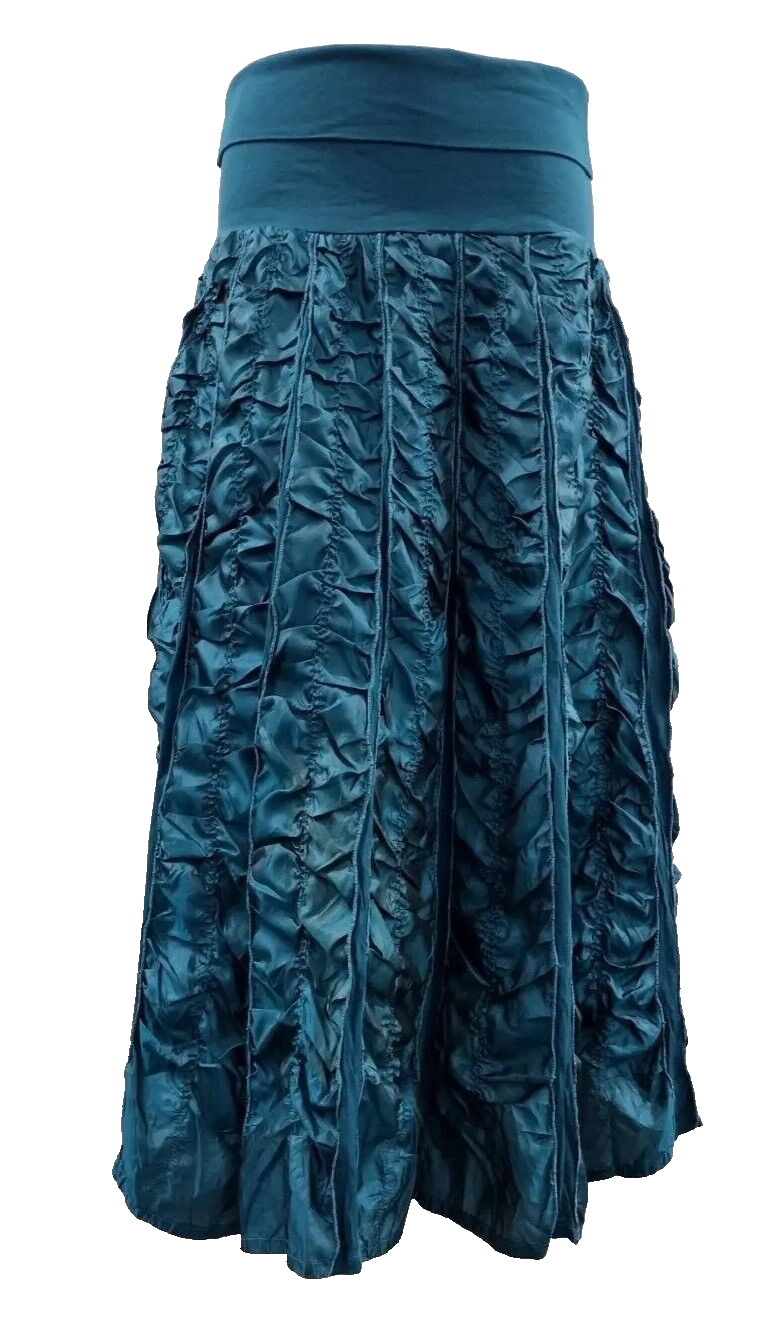 Vintage Grunge Teal Draped Skirt Midi Goth Lycra Stretch Zashi India New 90s