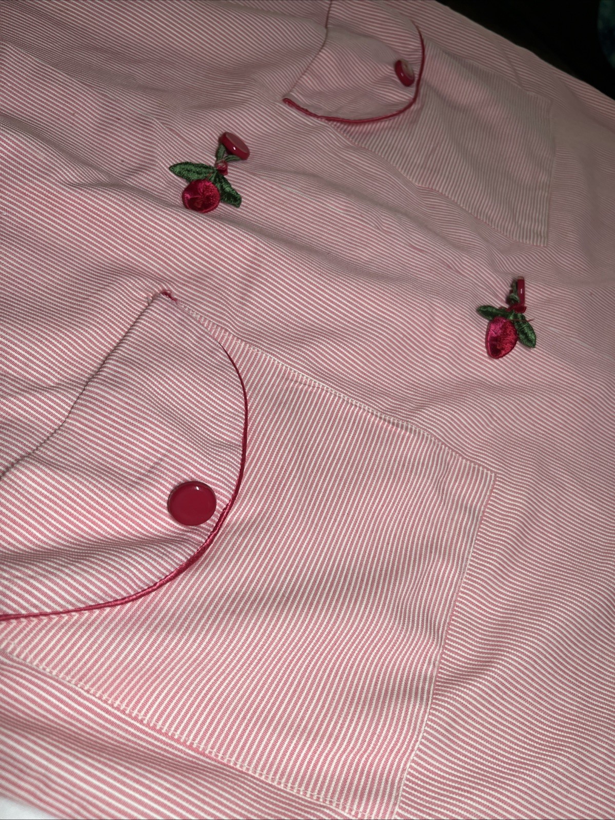 Vintage Paulette New York Pink Striped Nightgown Button Up House Dress Embroider