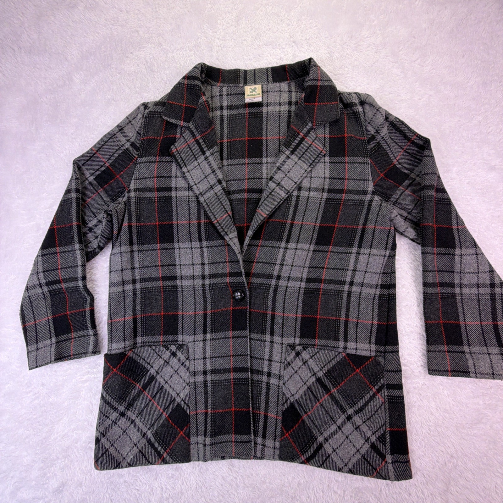 Vintage Haband Black, Gray, & Red Plaid Blazer Women’s Medium Made in USA