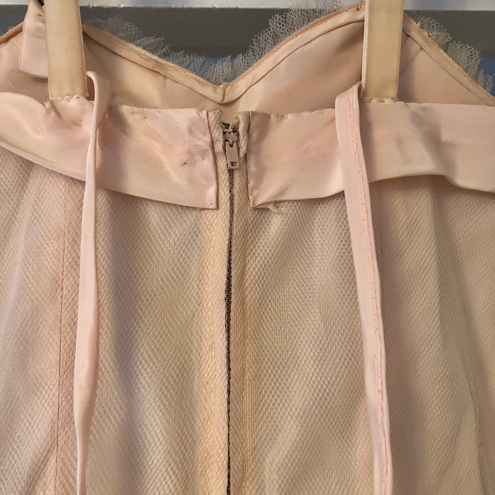 Vintage 50s Prom Party Dress XS Pink Acetate Tulle Net Overlay Sweetheart Read