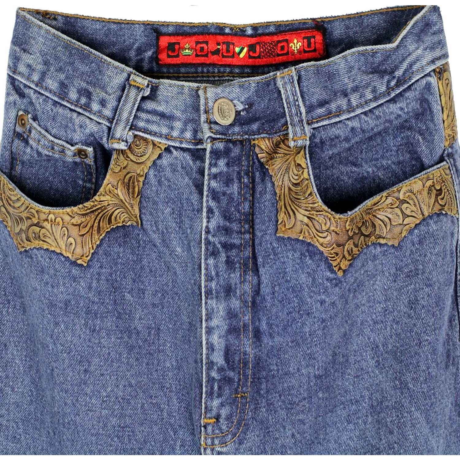 1980s Vintage JouJou High Waist Denim Mom Jeans Western Tooled Faux Leather 8