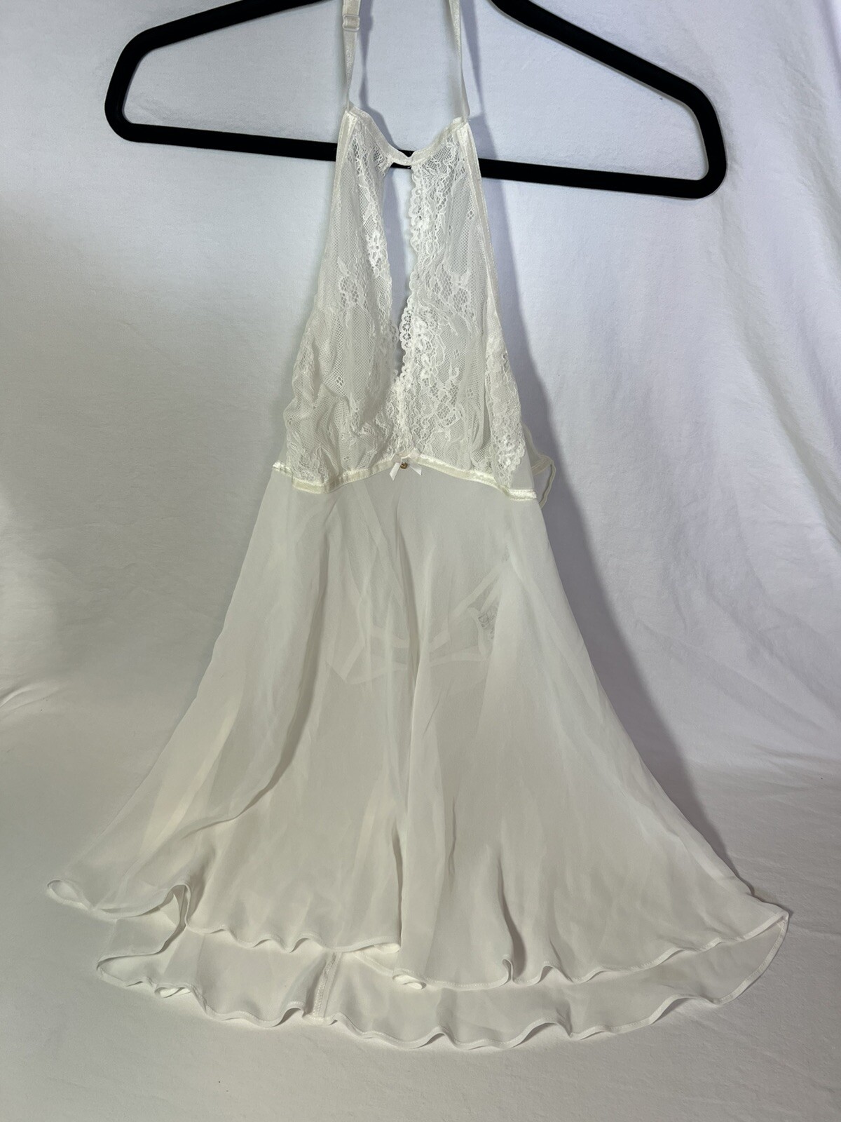 Vintage Linea Donatella XL Ivory Wedding Babydoll Satin & Mesh Nightgown NWT