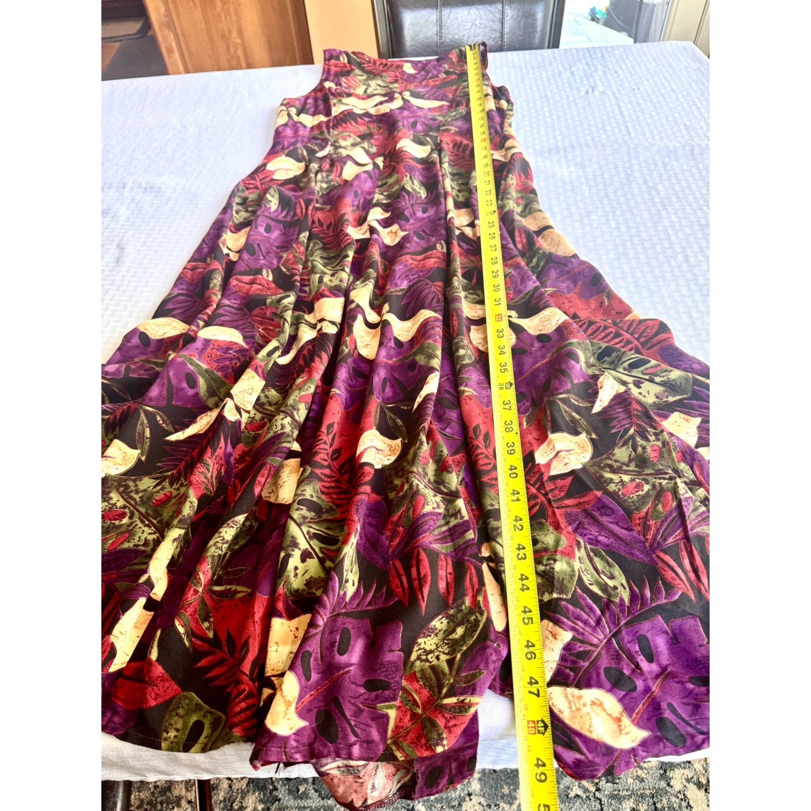 Vintage 90s Bentley Tropical Floral Maxi Dress Rayon Purple Red Green Size 12