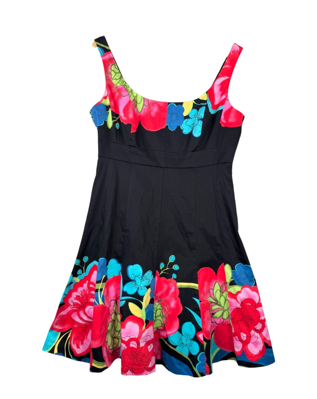 VTG Nine West fit flare floral retro dress 90s Y2K black pink garden sz 12P