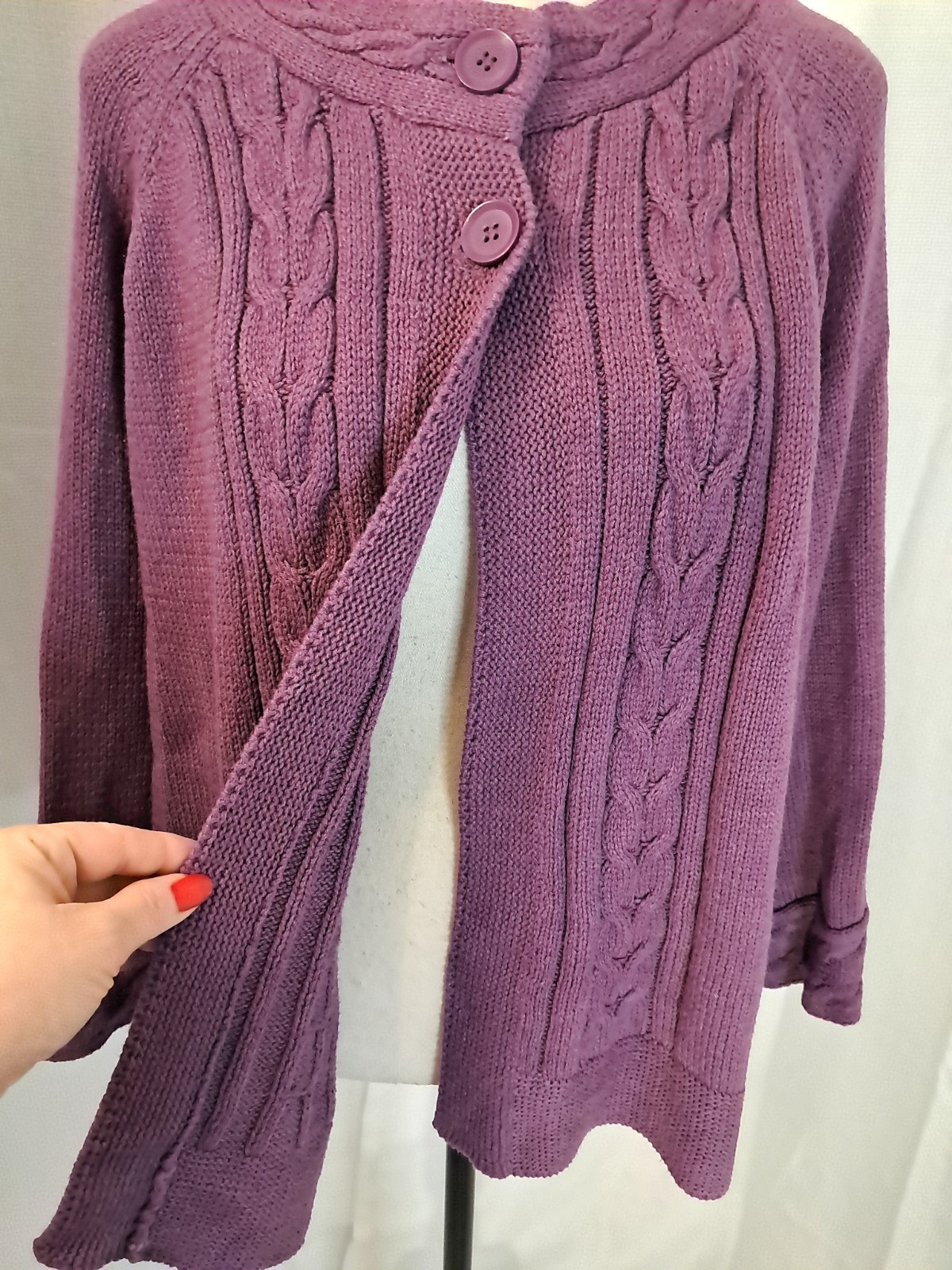 Croft & Barrow Vintage Purple Cable Knit Flyaway Cardigan Buttons Sweater XL