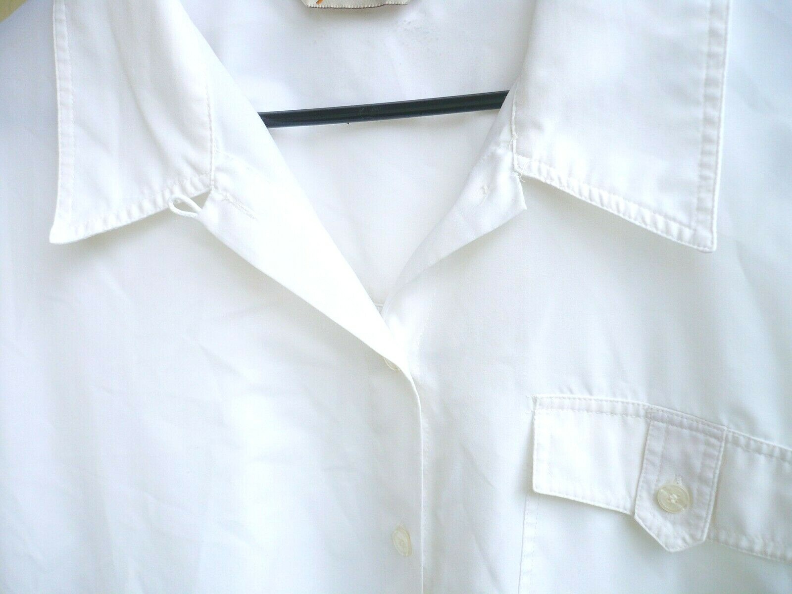 VTG FASHION ATTITUDES XL WHITE SIMPLE SILKY SECRETARY S/S BUTTON UP BLOUSE WOMEN