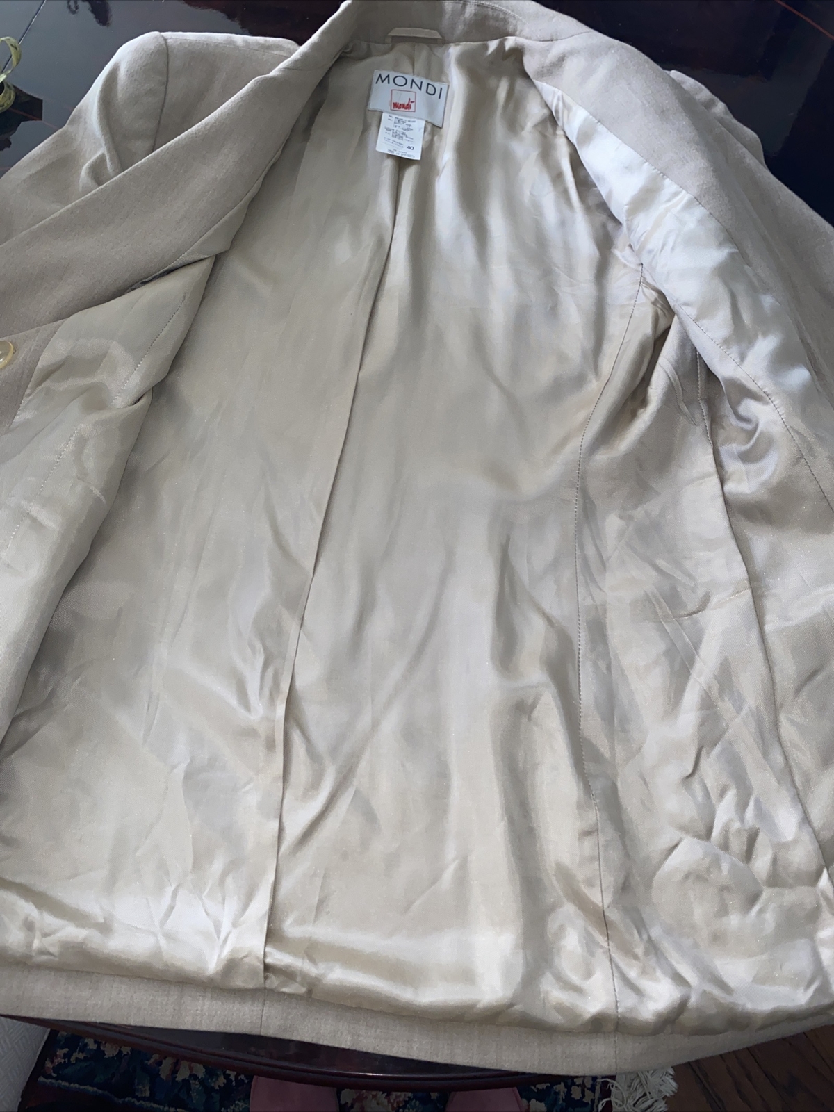 Mondi Vtg Beige Blazer Suit Jacket Military Safari Uniform Womens EU40 US8 Wool