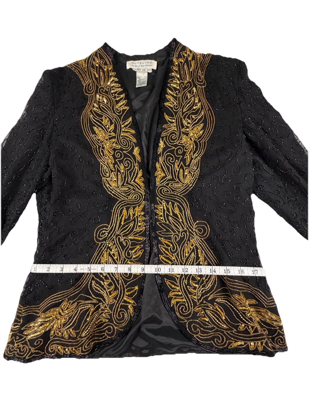 Vintage Niteline by Della Roufogali 1990s Black Gold Beaded Silk Jacket