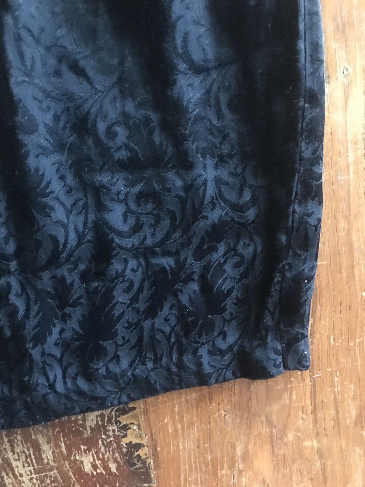 VTG 90s Paris Blues mini black dress printed brocade look grunge fun neckline