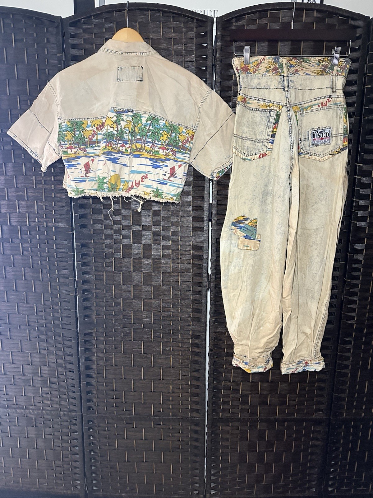 NWT Vintage 80s Get Used by Elie 2-Piece Denim Set Shirt Foldover Jeans Sz S 28