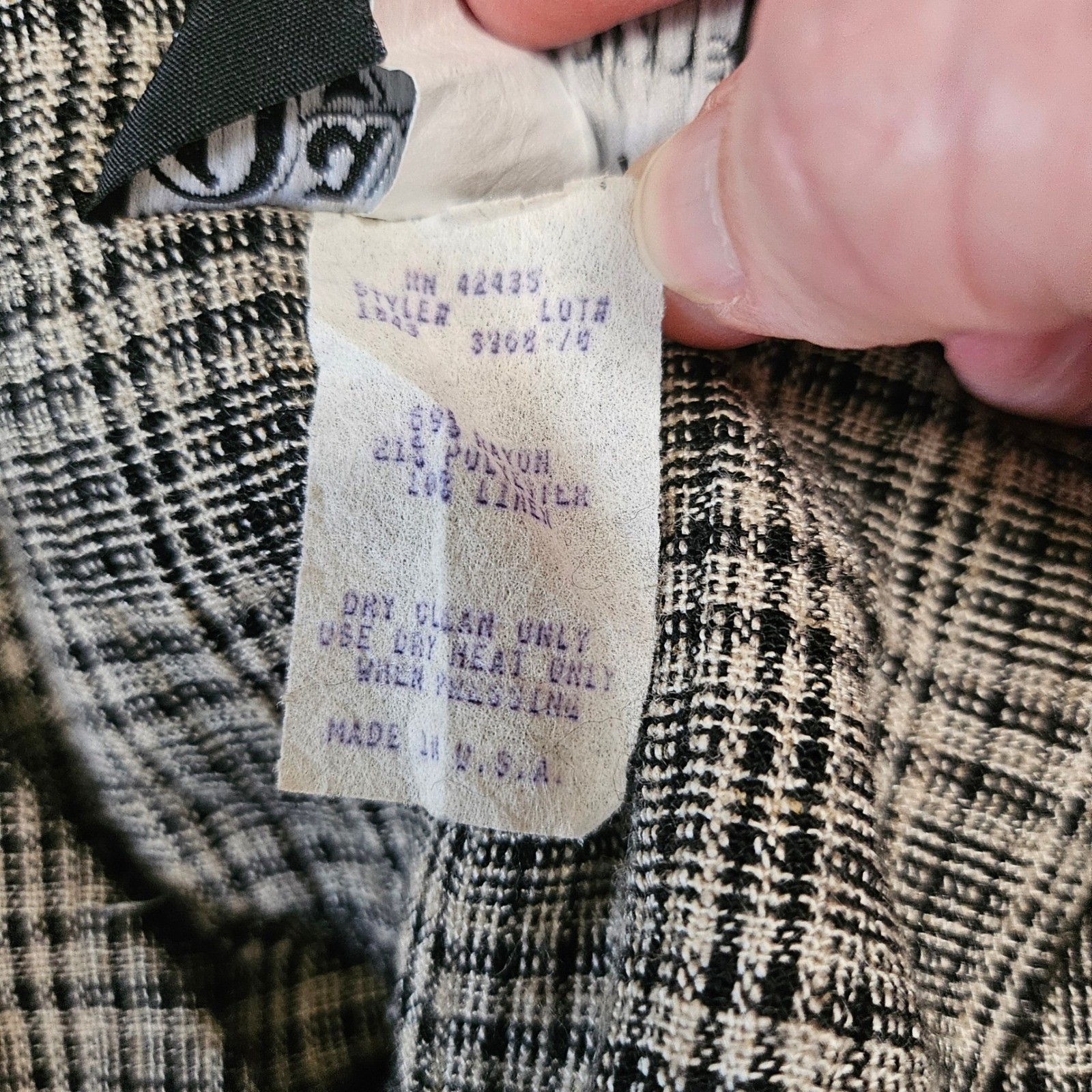 Vintage 80s Black Gray Plaid Button Front Tie-Back Dress Size 14 Preppy Academia