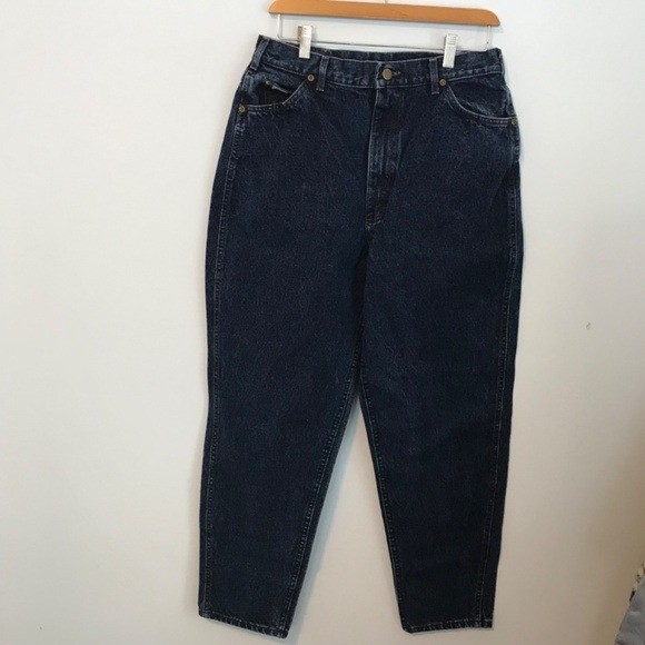 Vintage Lee High Waisted Mom Jeans Dark Wash Tapered Leg Made in USA Size 16 Med