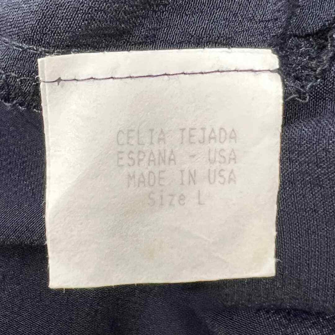 Vintage Celia Tejada Blouse (L) Bell Sleeves Crochet Lace Cuffs USA Rayon Black