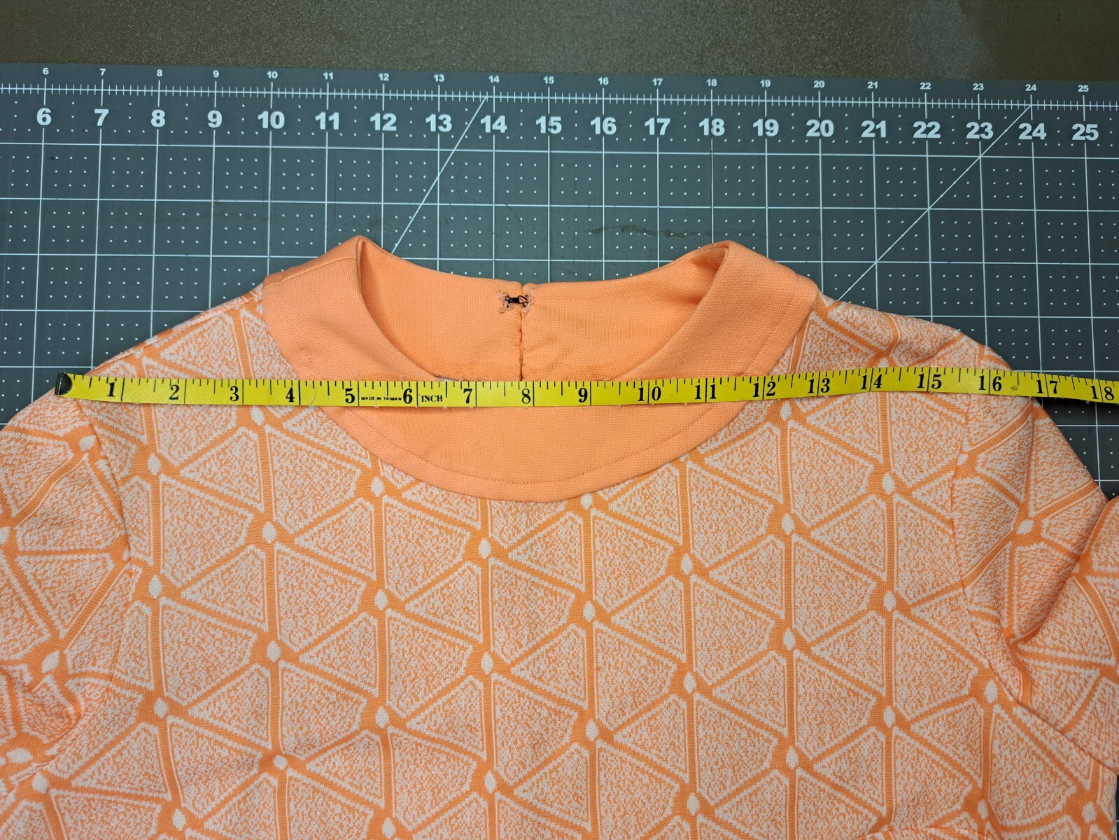 70s Handmade Shift Dress Orange White Double-knit Long Sleeve Back Zip 12
