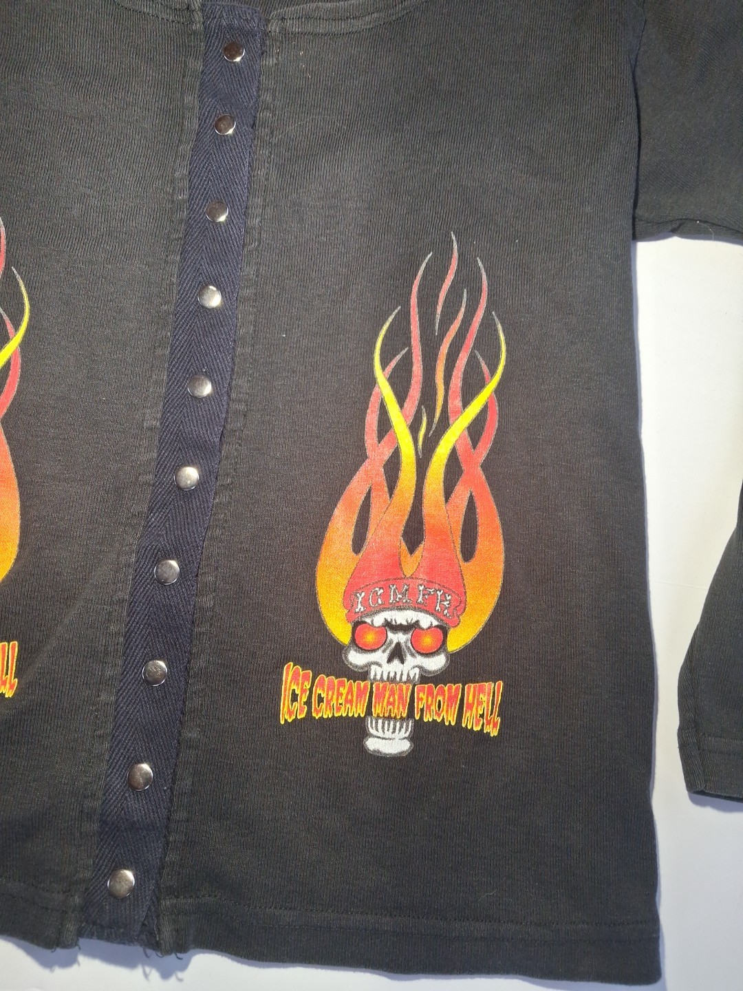 Vintage 90s Ice Cream Man From Hell Biker Med Ladies Long Sleeve T Shirt Black