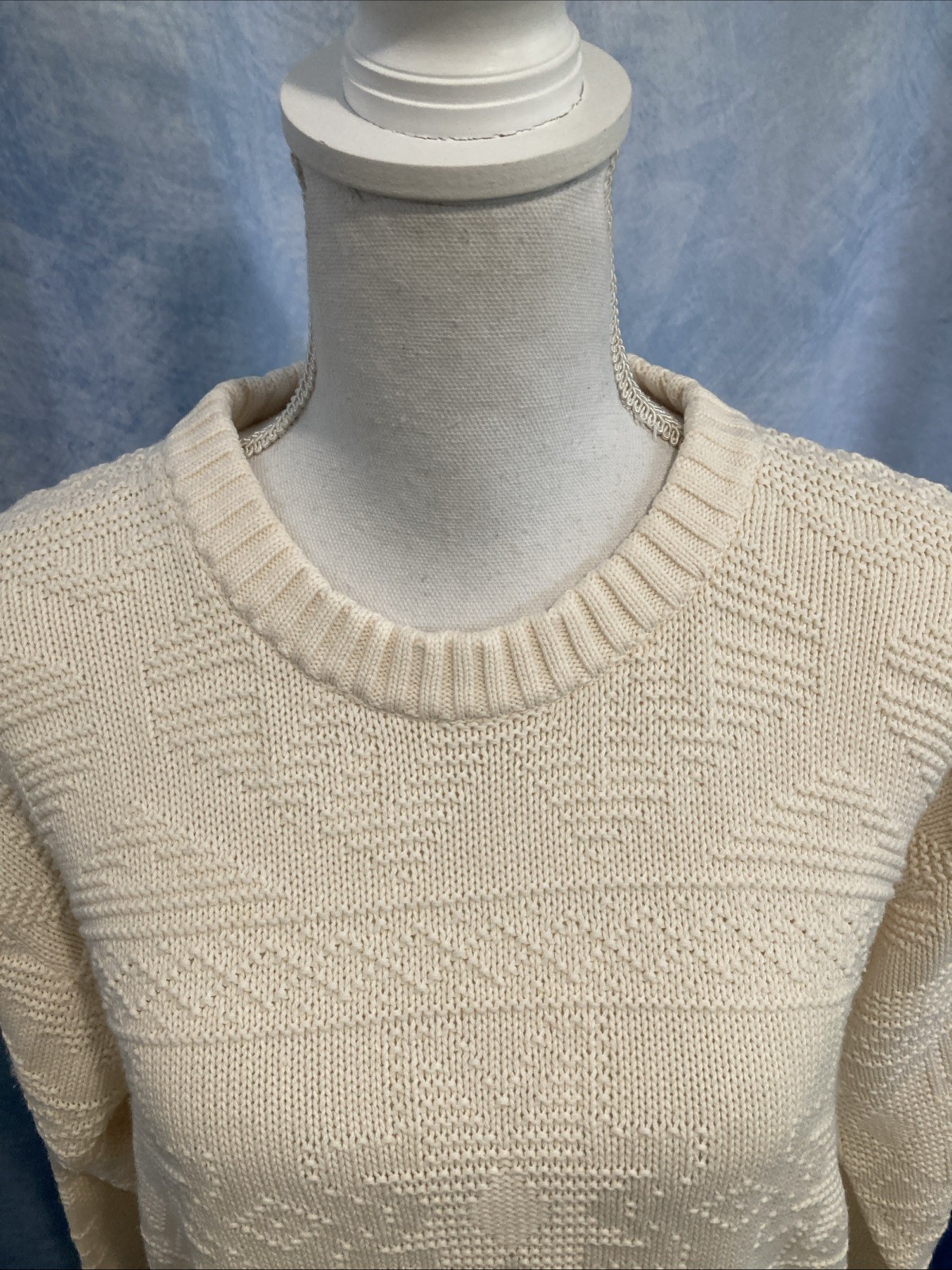 Vtg 80s 90s JH Collectibles Cream Textured Knit Crewneck Sweater Fisherman M
