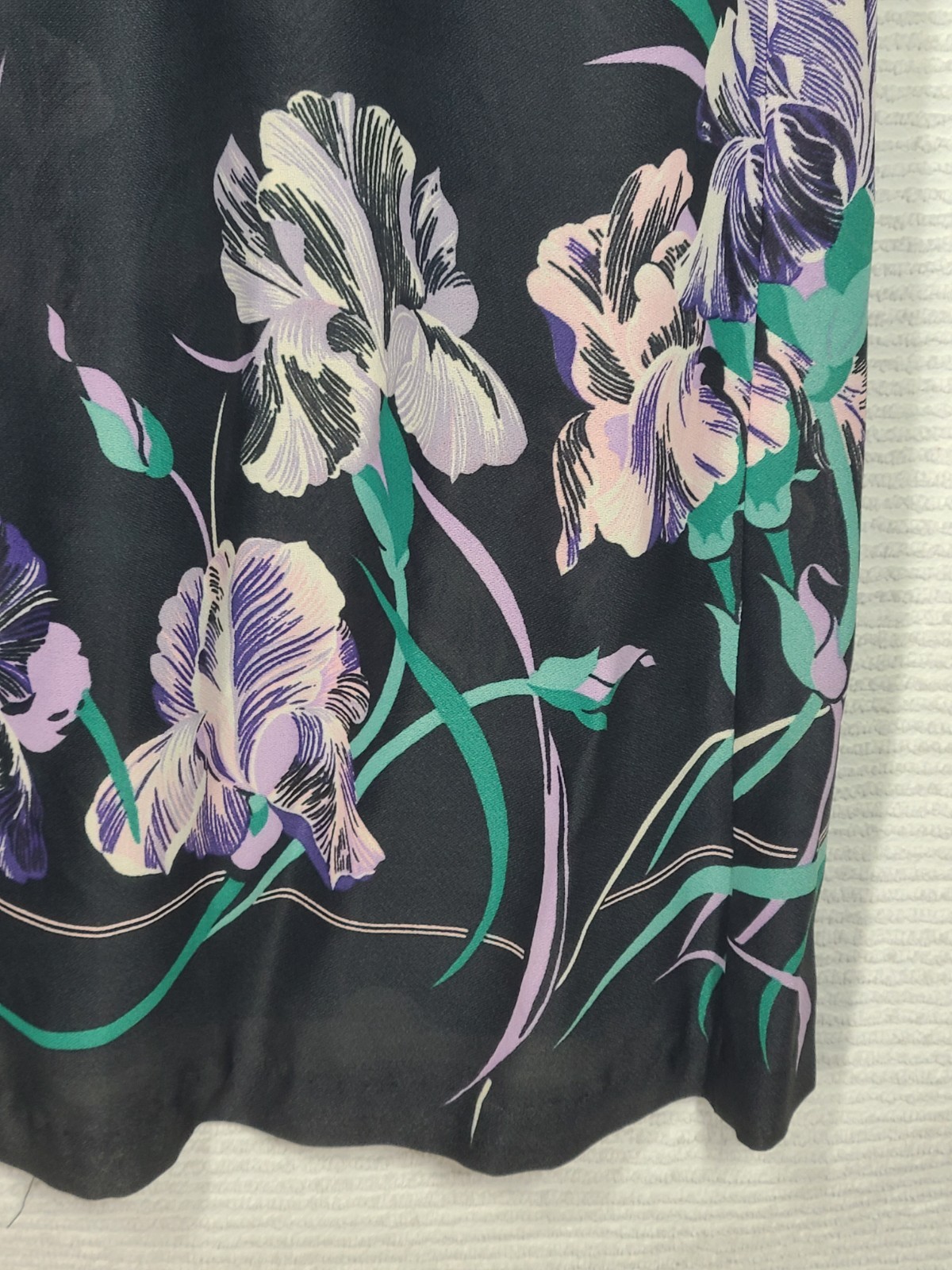 1970s Black Iris Dress Strappy Back Disco Rayon Crepe Malibu Media Vintage Rare