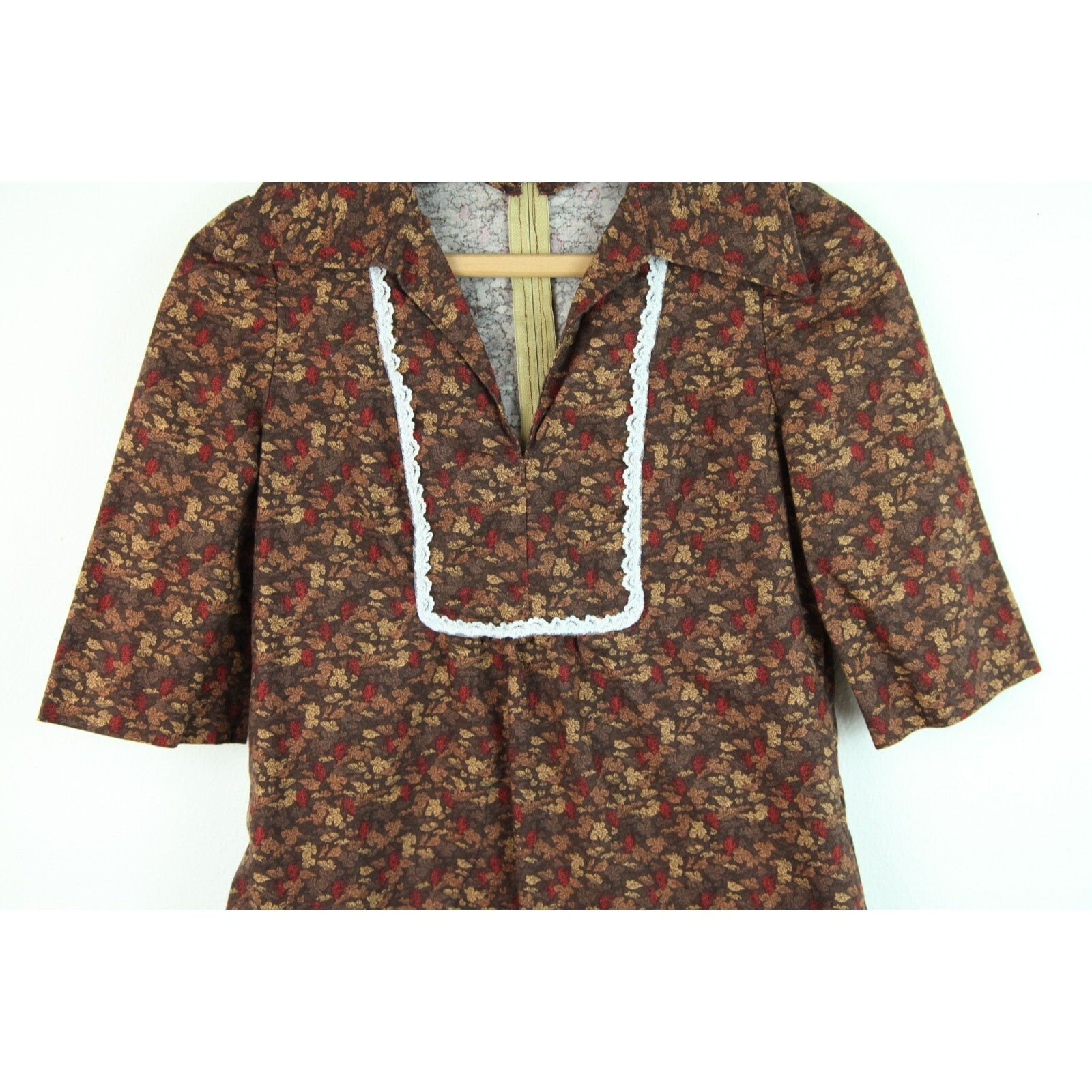 Vintage XS Top 70s Collared Prairie Yoke Boho Hippy Handmade Lace Bib Western